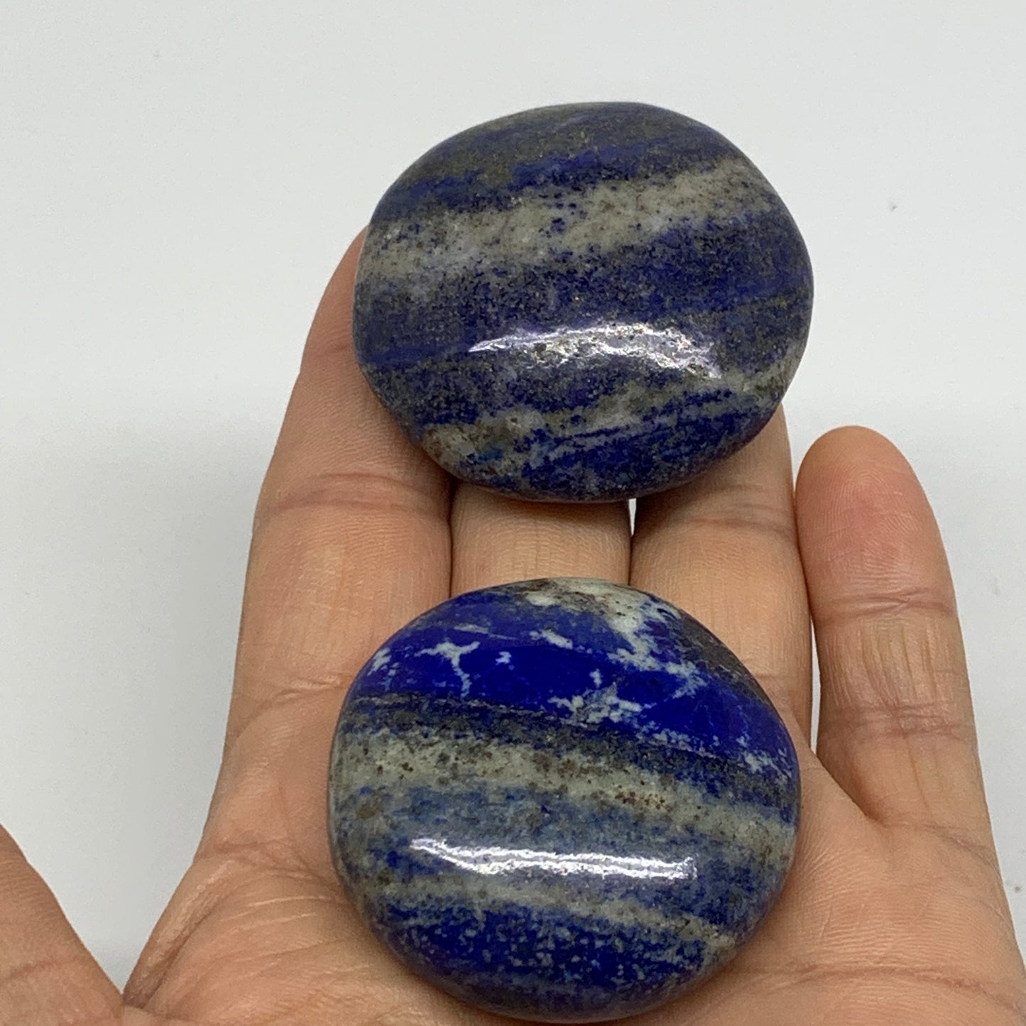 125.8g, 1.7"-1.8", 2pcs, Natural Lapis Lazuli Palm Stone @Afghanistan, B36920