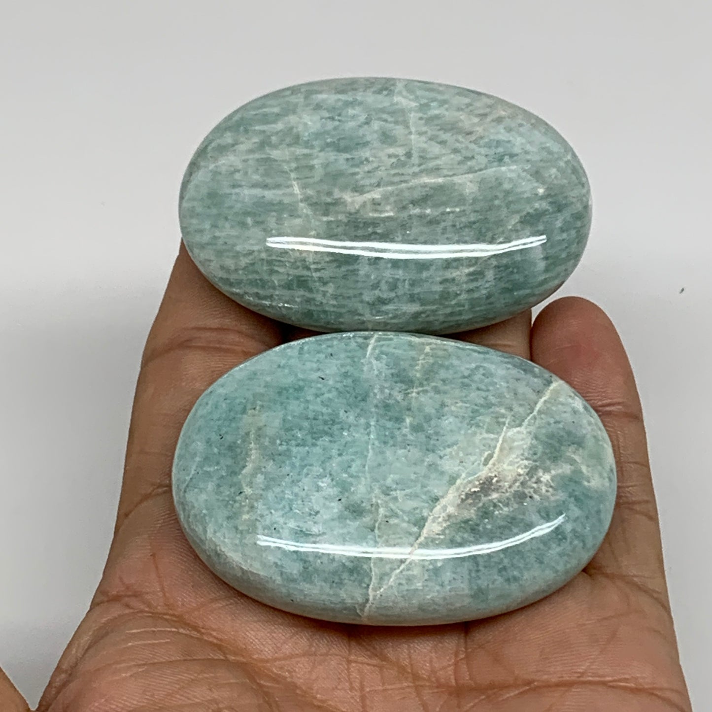 134.2g, 2.3"-2.3", 2pcs, Natural Amazonite Palm-Stone Tumbled Polished, B34716