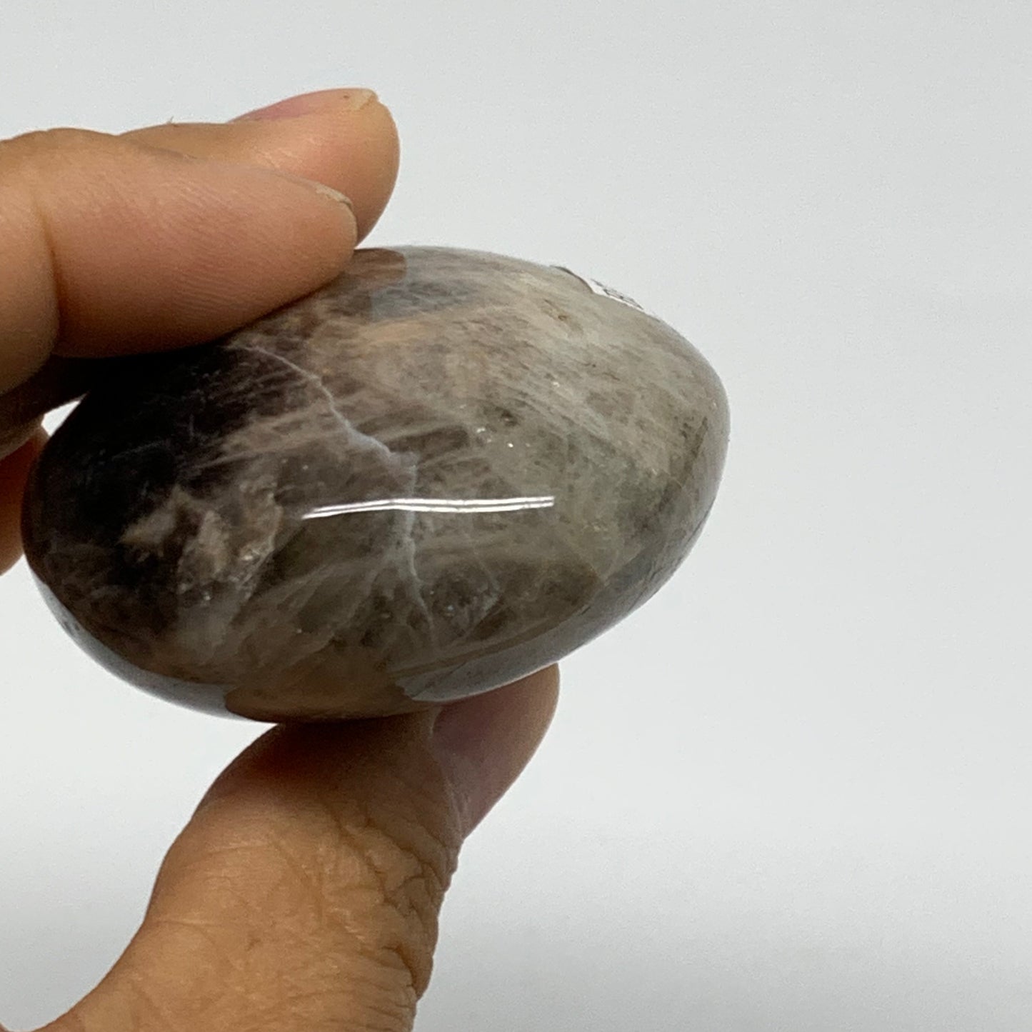 133g, 2.6"x1.9"x1.2",  Black Moonstone Crystal Palm-Stone Polished, B37752