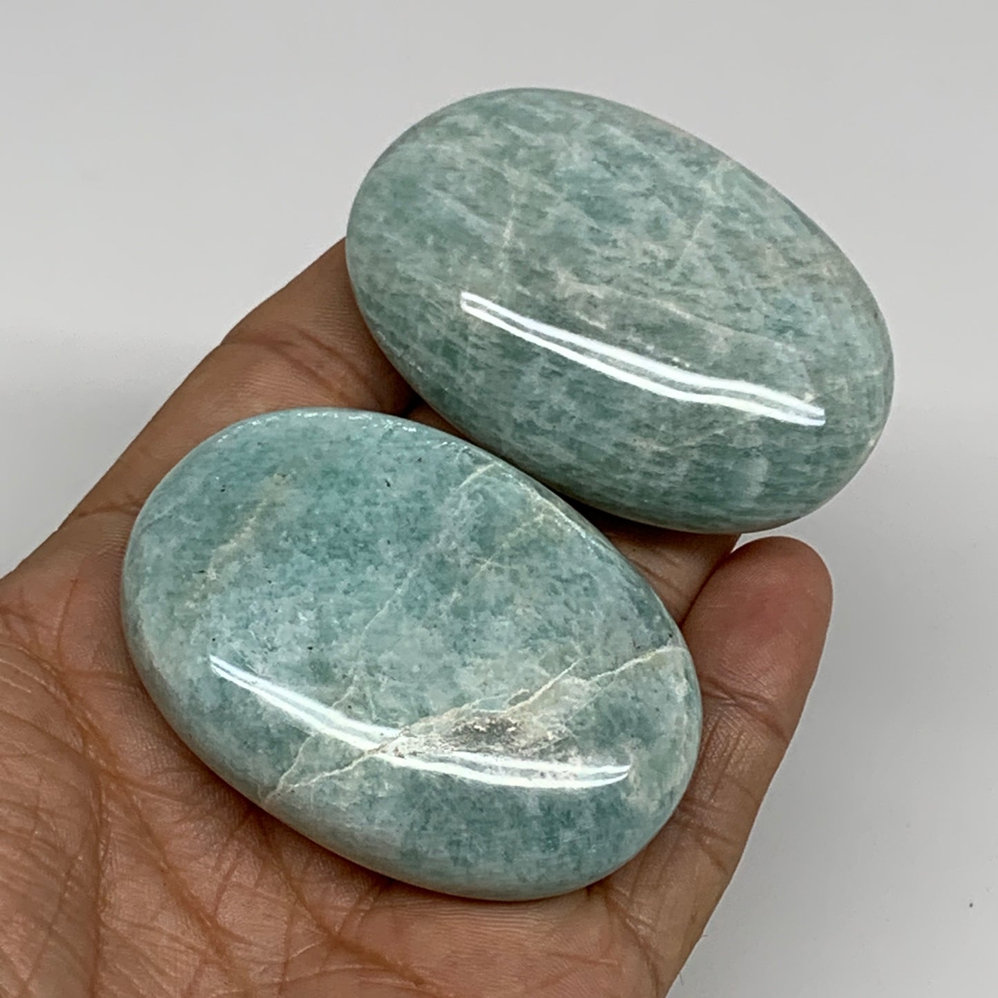 134.2g, 2.3"-2.3", 2pcs, Natural Amazonite Palm-Stone Tumbled Polished, B34716