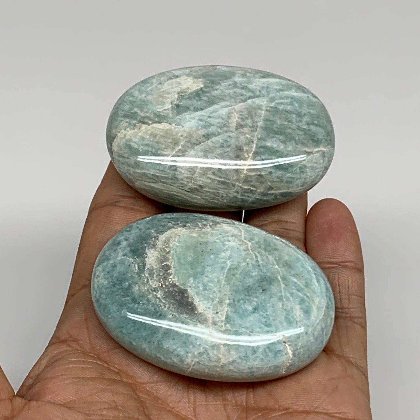 134.2g, 2.3"-2.3", 2pcs, Natural Amazonite Palm-Stone Tumbled Polished, B34716