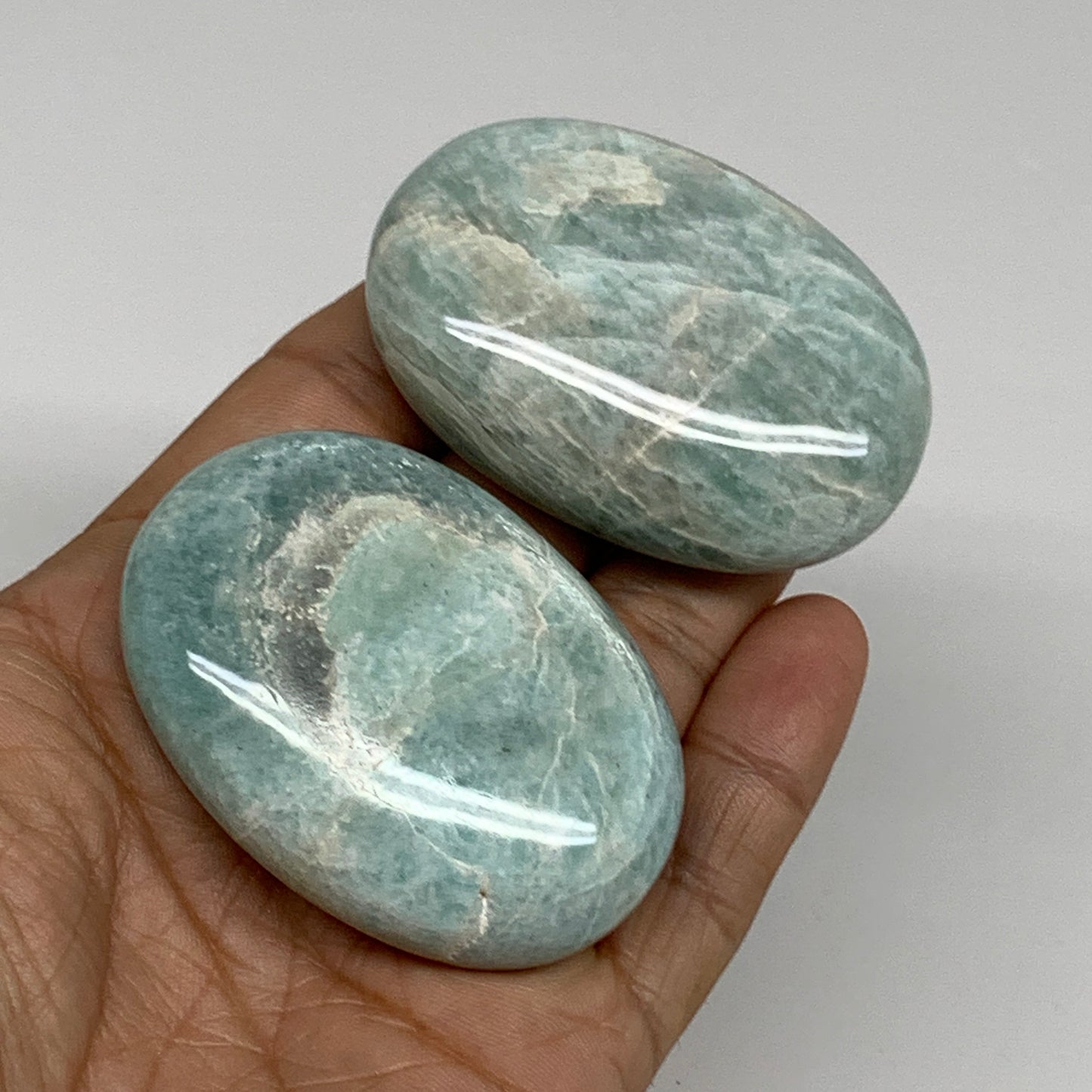 134.2g, 2.3"-2.3", 2pcs, Natural Amazonite Palm-Stone Tumbled Polished, B34716