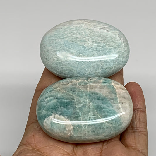 155.3g, 2.2"-2.2", 2pcs, Natural Amazonite Palm-Stone Tumbled Polished, B34717