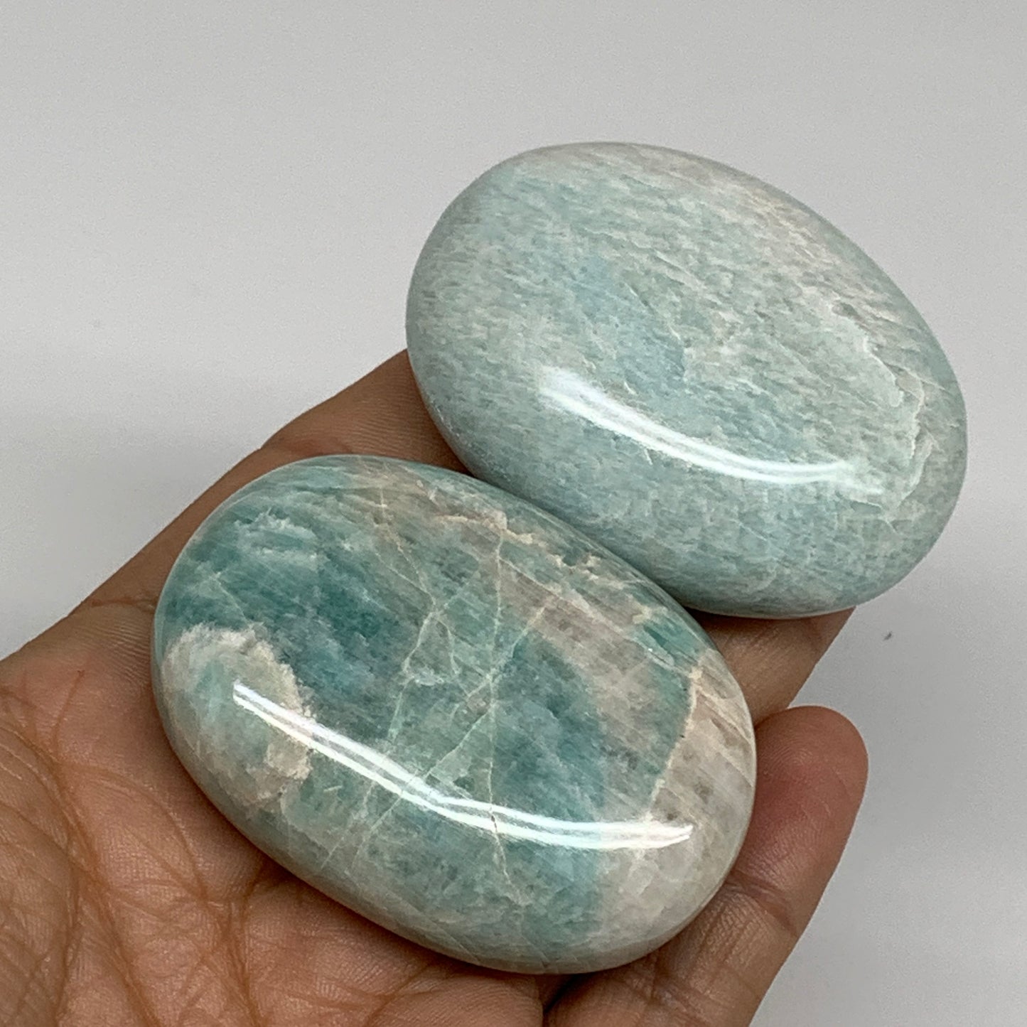 155.3g, 2.2"-2.2", 2pcs, Natural Amazonite Palm-Stone Tumbled Polished, B34717