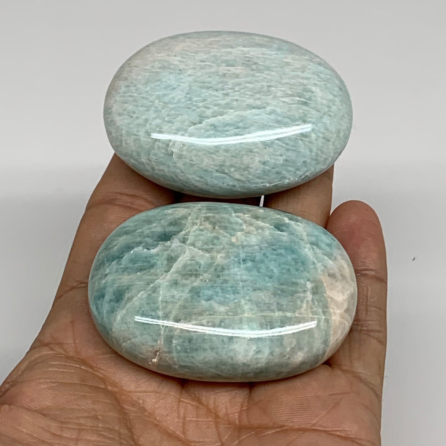155.3g, 2.2"-2.2", 2pcs, Natural Amazonite Palm-Stone Tumbled Polished, B34717