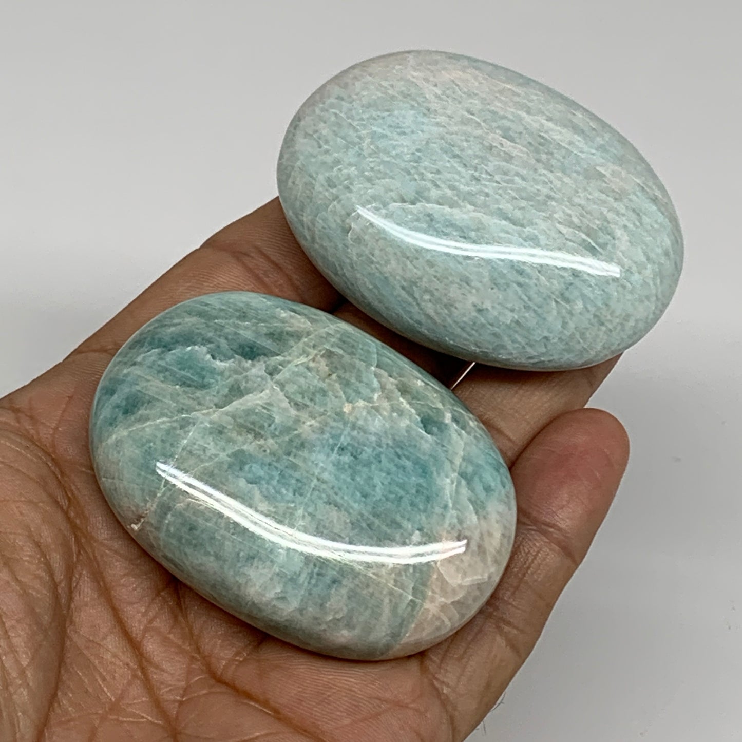 155.3g, 2.2"-2.2", 2pcs, Natural Amazonite Palm-Stone Tumbled Polished, B34717