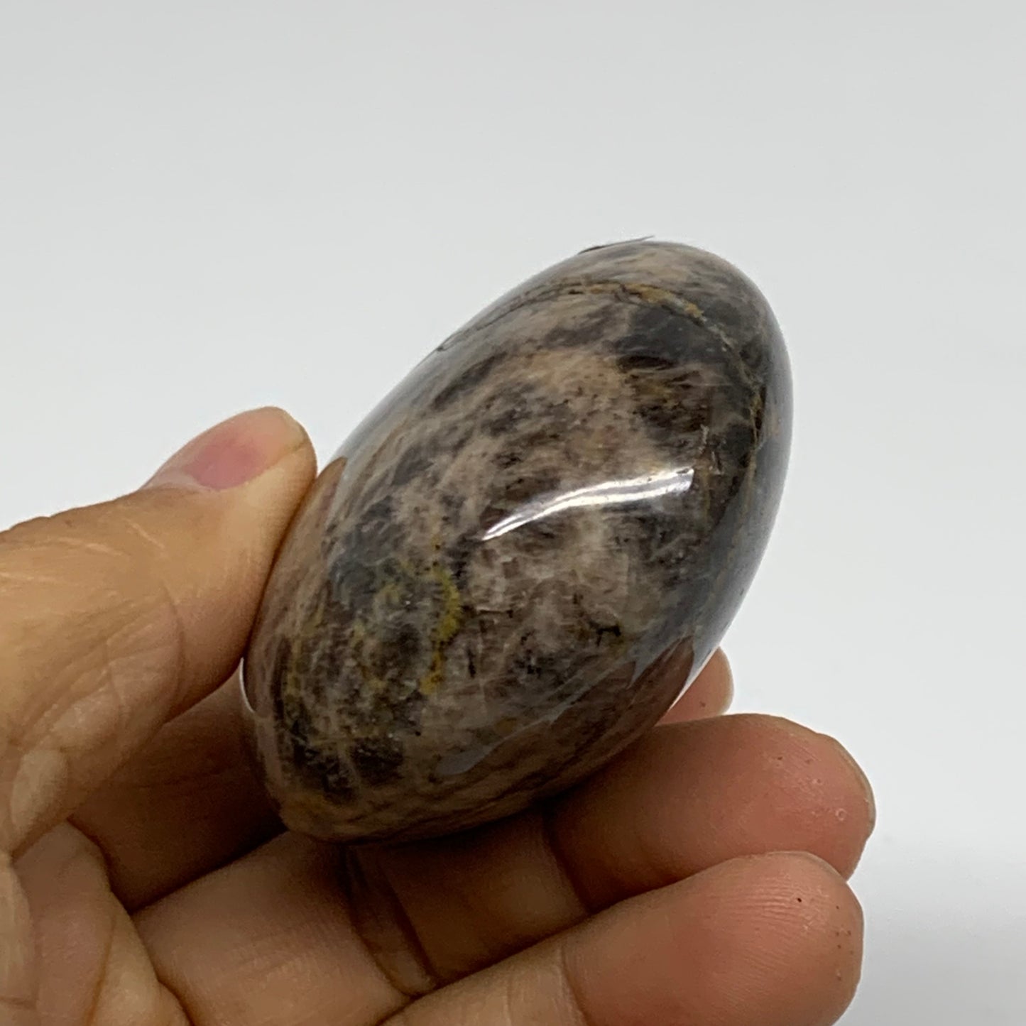 135.2g, 2.4"x2.1"x1.2",  Black Moonstone Crystal Palm-Stone Polished, B37753