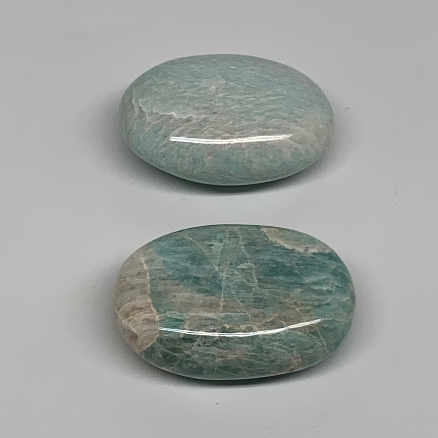 155.3g, 2.2"-2.2", 2pcs, Natural Amazonite Palm-Stone Tumbled Polished, B34717