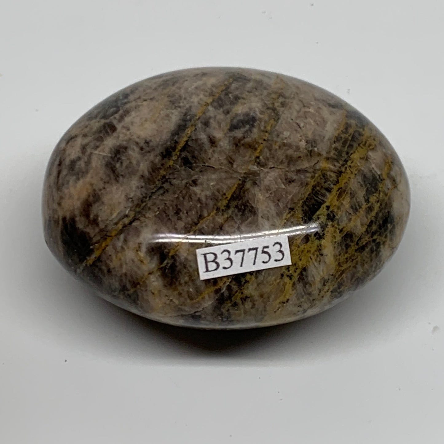 135.2g, 2.4"x2.1"x1.2",  Black Moonstone Crystal Palm-Stone Polished, B37753