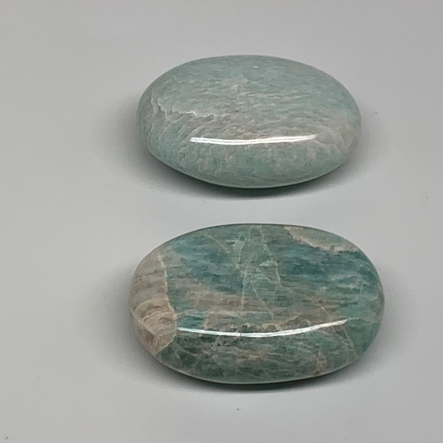 155.3g, 2.2"-2.2", 2pcs, Natural Amazonite Palm-Stone Tumbled Polished, B34717