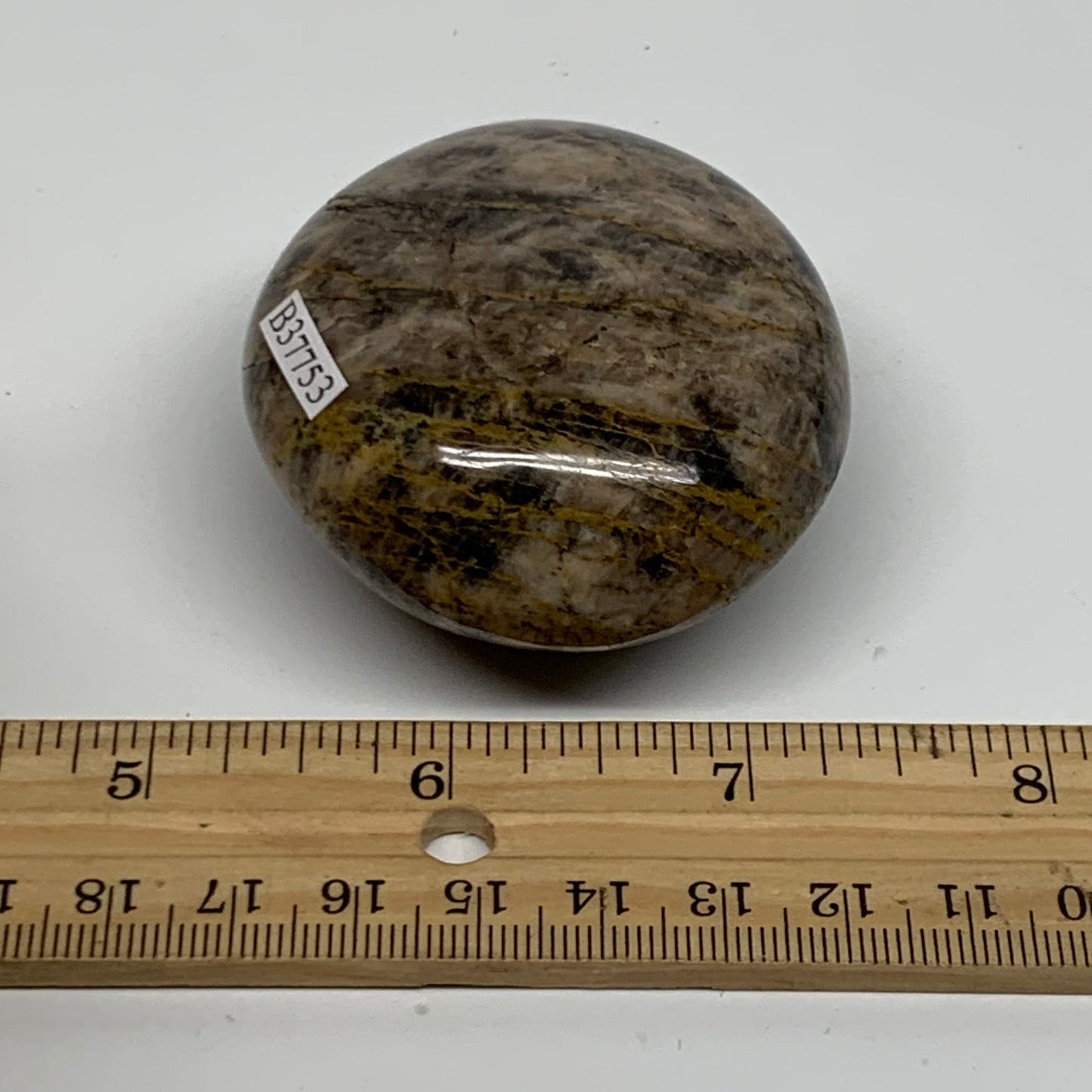 135.2g, 2.4"x2.1"x1.2",  Black Moonstone Crystal Palm-Stone Polished, B37753