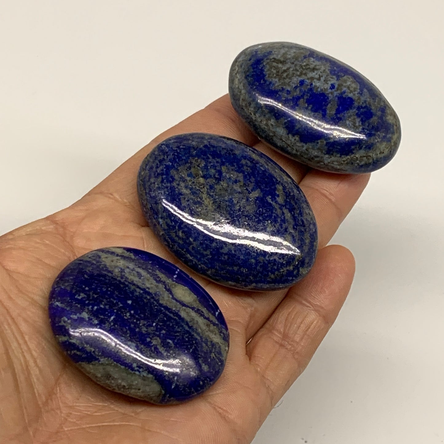 149.9g, 1.8"-2.1", 3pcs, Natural Lapis Lazuli Palm Stone @Afghanistan, B36922