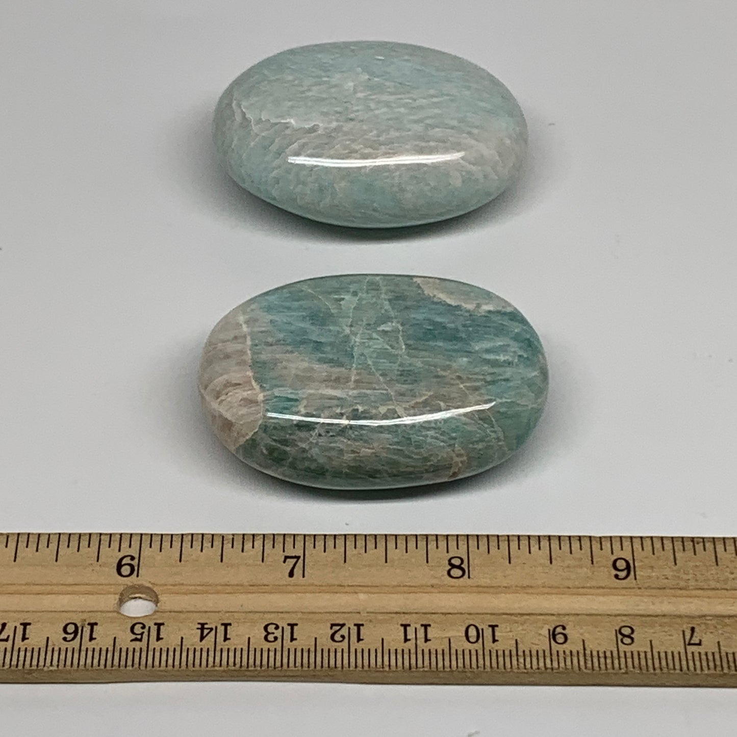 155.3g, 2.2"-2.2", 2pcs, Natural Amazonite Palm-Stone Tumbled Polished, B34717