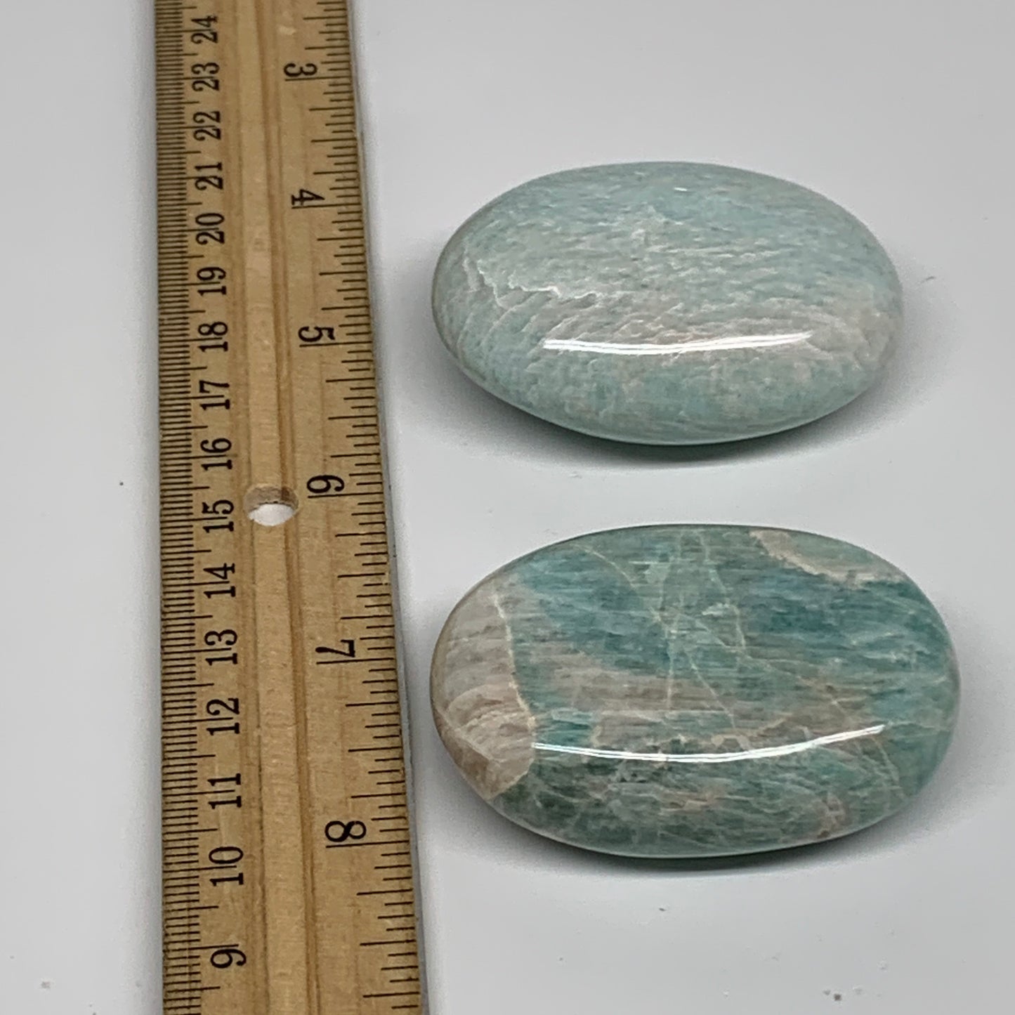 155.3g, 2.2"-2.2", 2pcs, Natural Amazonite Palm-Stone Tumbled Polished, B34717