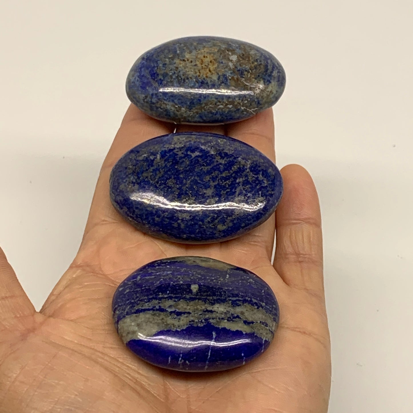 149.9g, 1.8"-2.1", 3pcs, Natural Lapis Lazuli Palm Stone @Afghanistan, B36922