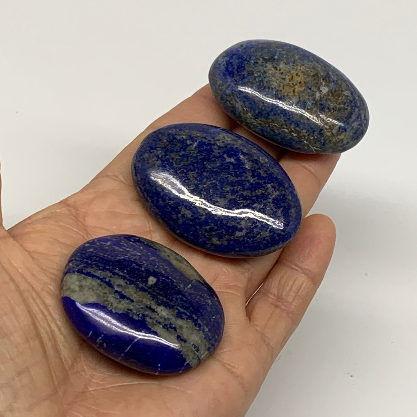 149.9g, 1.8"-2.1", 3pcs, Natural Lapis Lazuli Palm Stone @Afghanistan, B36922