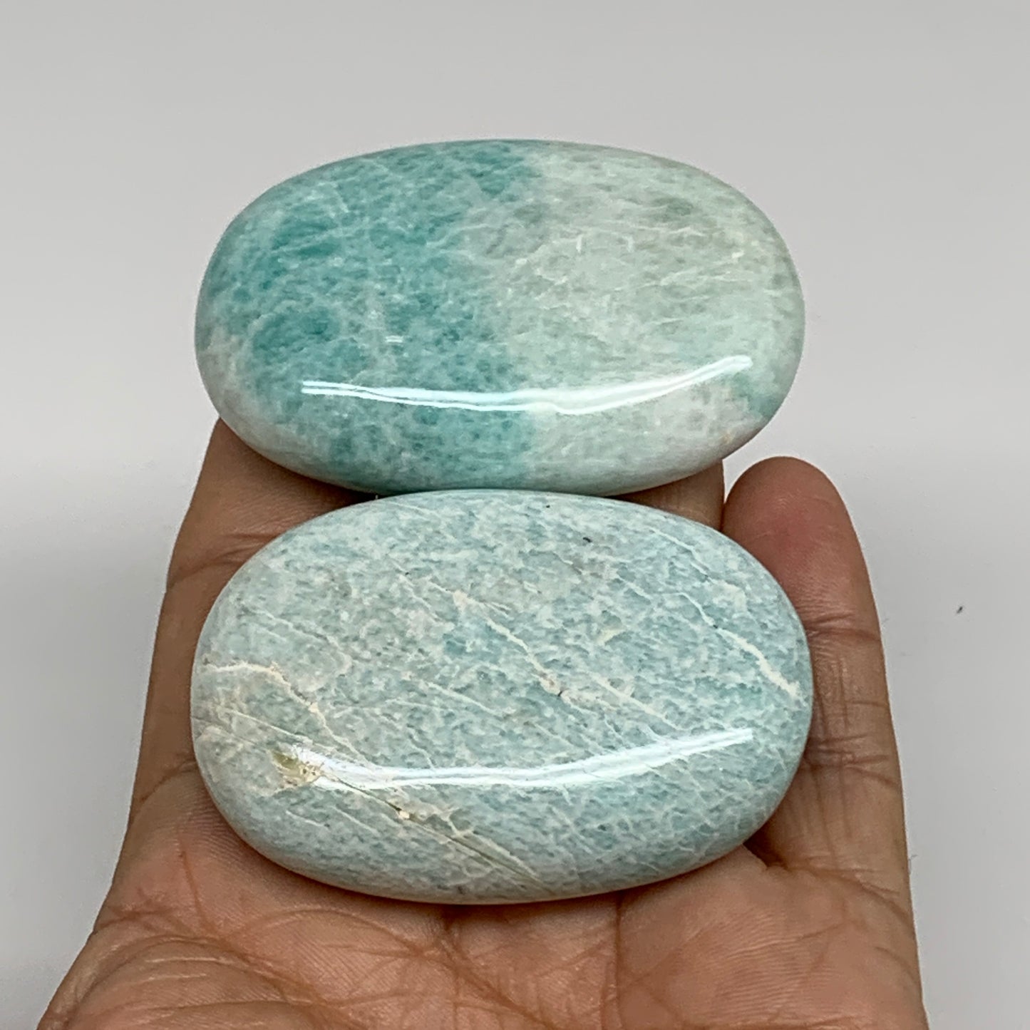 129.9g, 2.3"-2.4", 2pcs, Natural Amazonite Palm-Stone Tumbled Polished, B34718