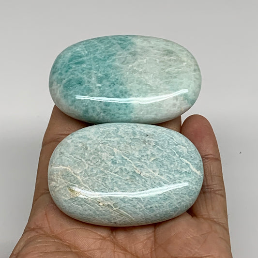 129.9g, 2.3"-2.4", 2pcs, Natural Amazonite Palm-Stone Tumbled Polished, B34718