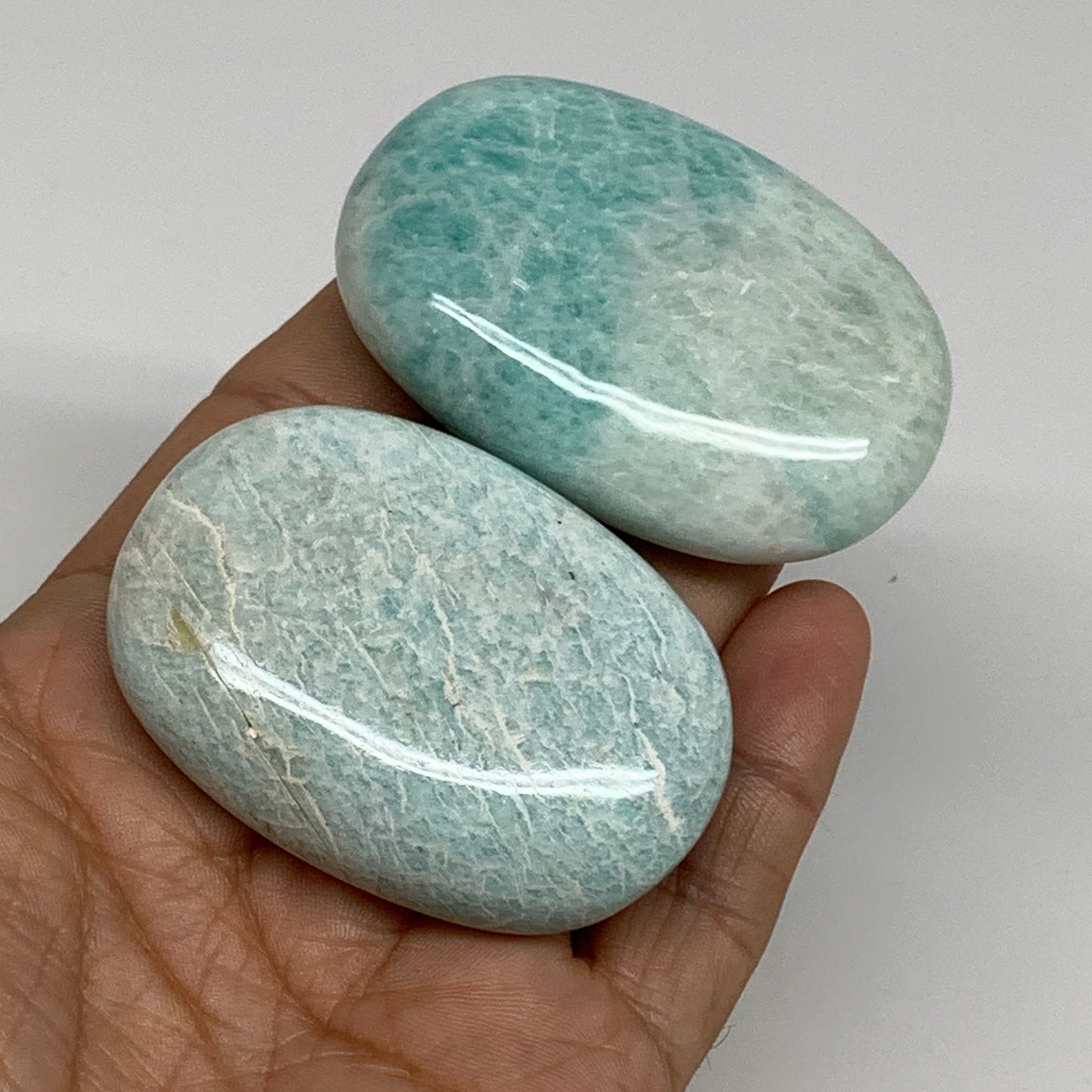 129.9g, 2.3"-2.4", 2pcs, Natural Amazonite Palm-Stone Tumbled Polished, B34718