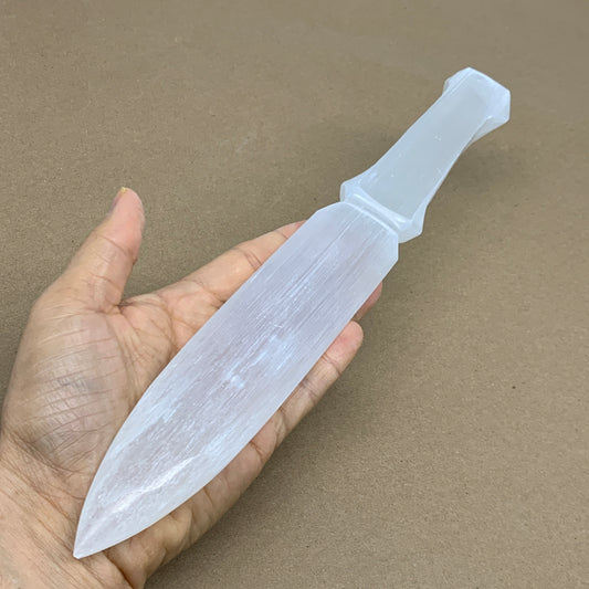 265g, 11.5"x1.5"x0.7", Natural Selenite Crystal Dagger (Satin Spar), B36041