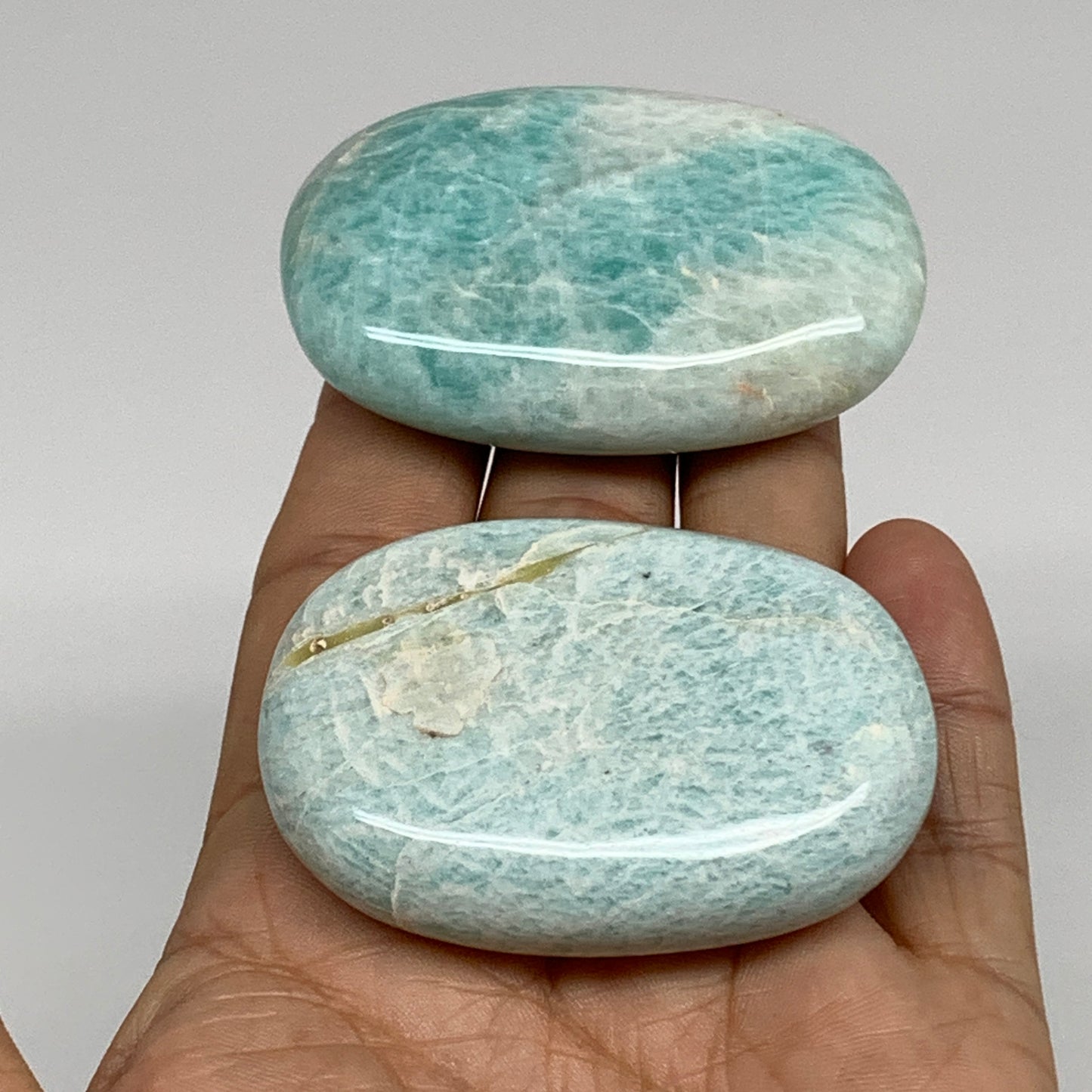129.9g, 2.3"-2.4", 2pcs, Natural Amazonite Palm-Stone Tumbled Polished, B34718