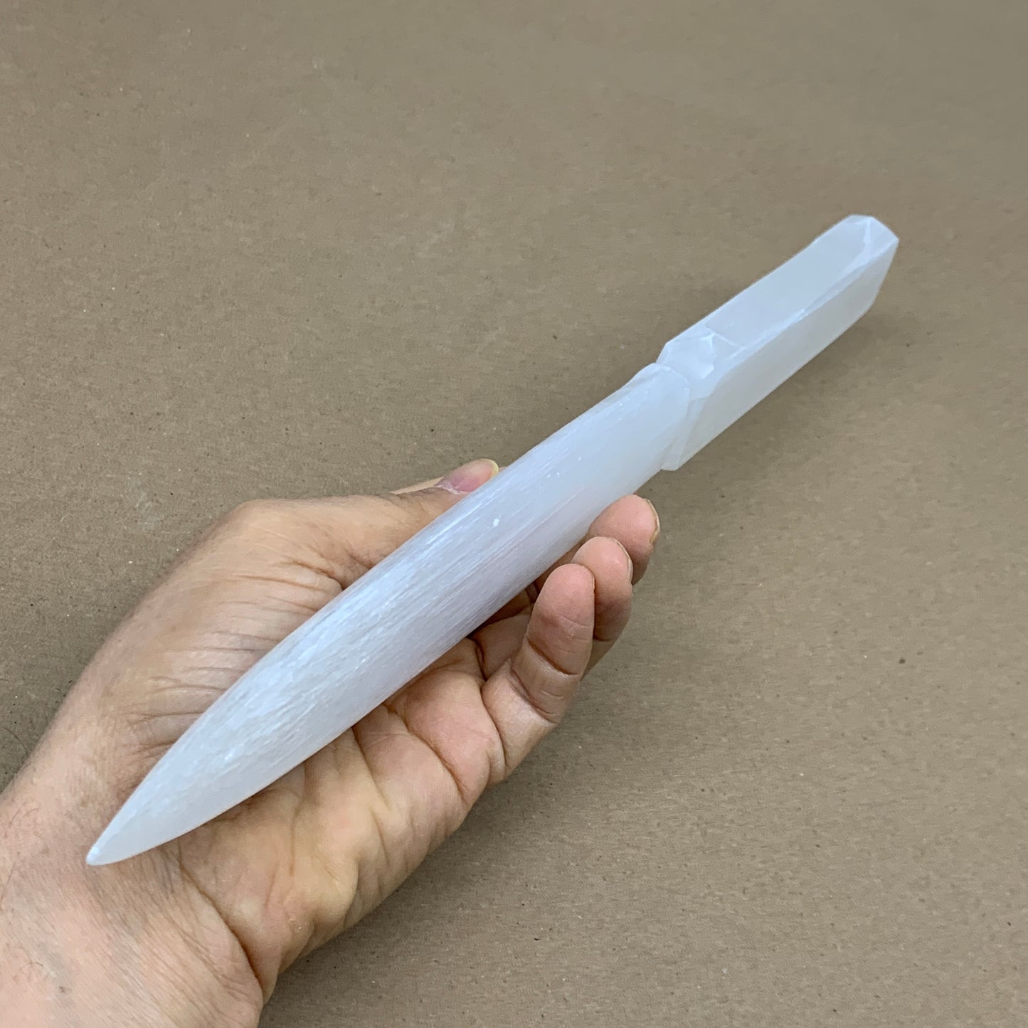 265g, 11.5"x1.5"x0.7", Natural Selenite Crystal Dagger (Satin Spar), B36041