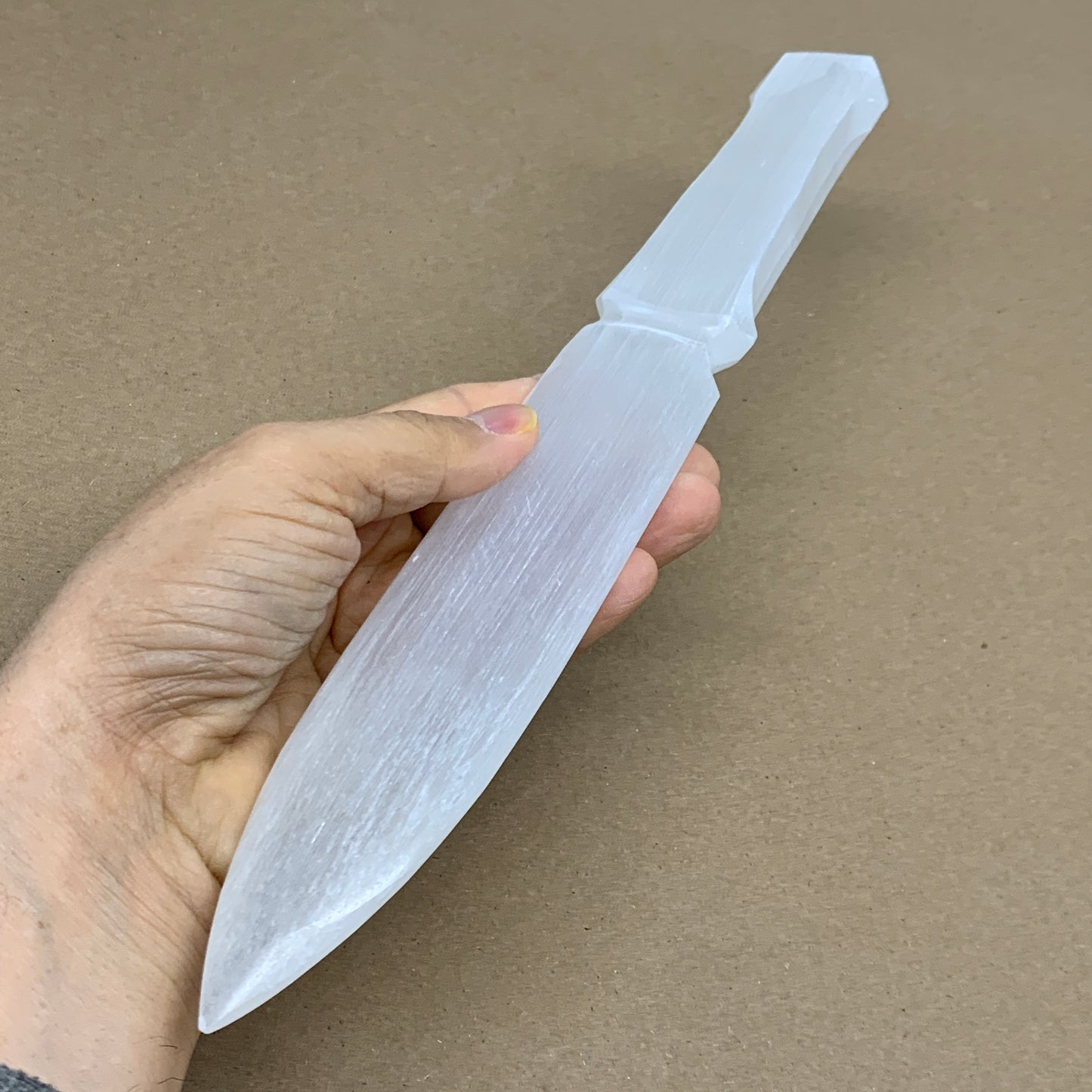 265g, 11.5"x1.5"x0.7", Natural Selenite Crystal Dagger (Satin Spar), B36041
