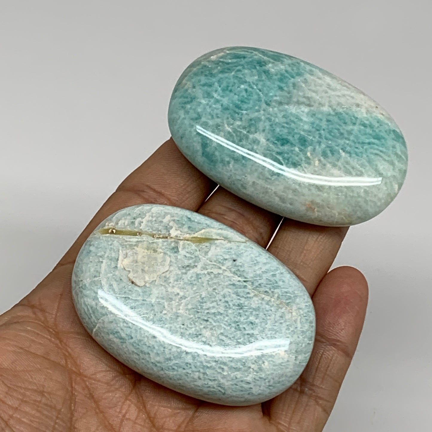 129.9g, 2.3"-2.4", 2pcs, Natural Amazonite Palm-Stone Tumbled Polished, B34718