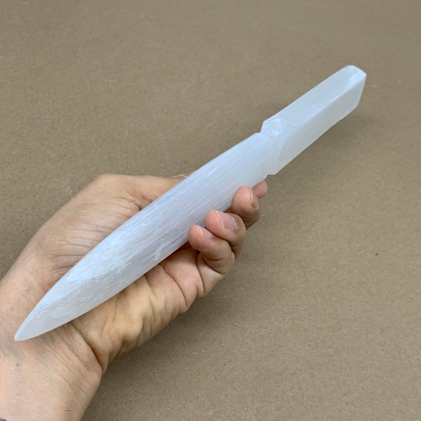 265g, 11.5"x1.5"x0.7", Natural Selenite Crystal Dagger (Satin Spar), B36041