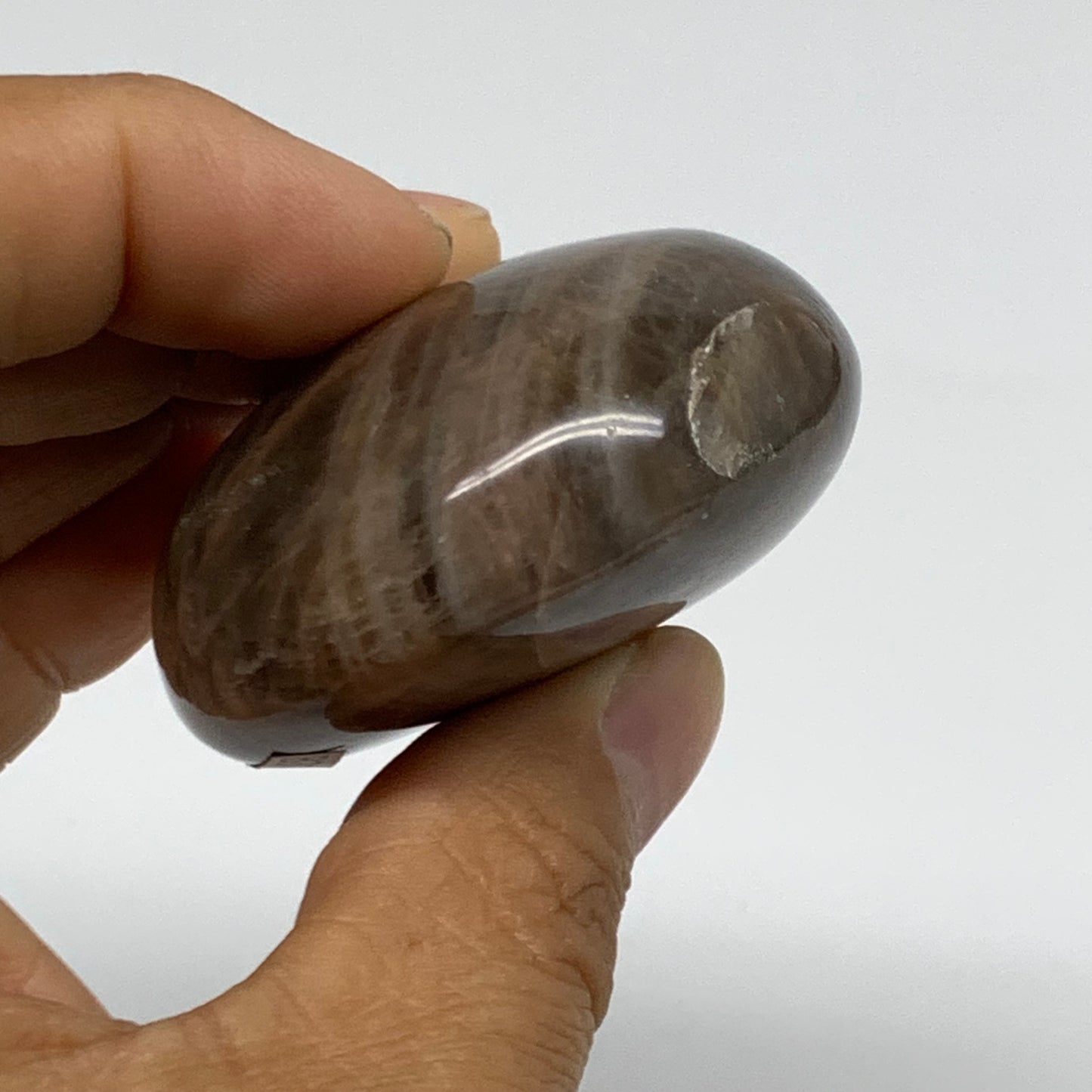 107.6g, 2.3"x1.9"x1",  Black Moonstone Crystal Palm-Stone Polished, B37754