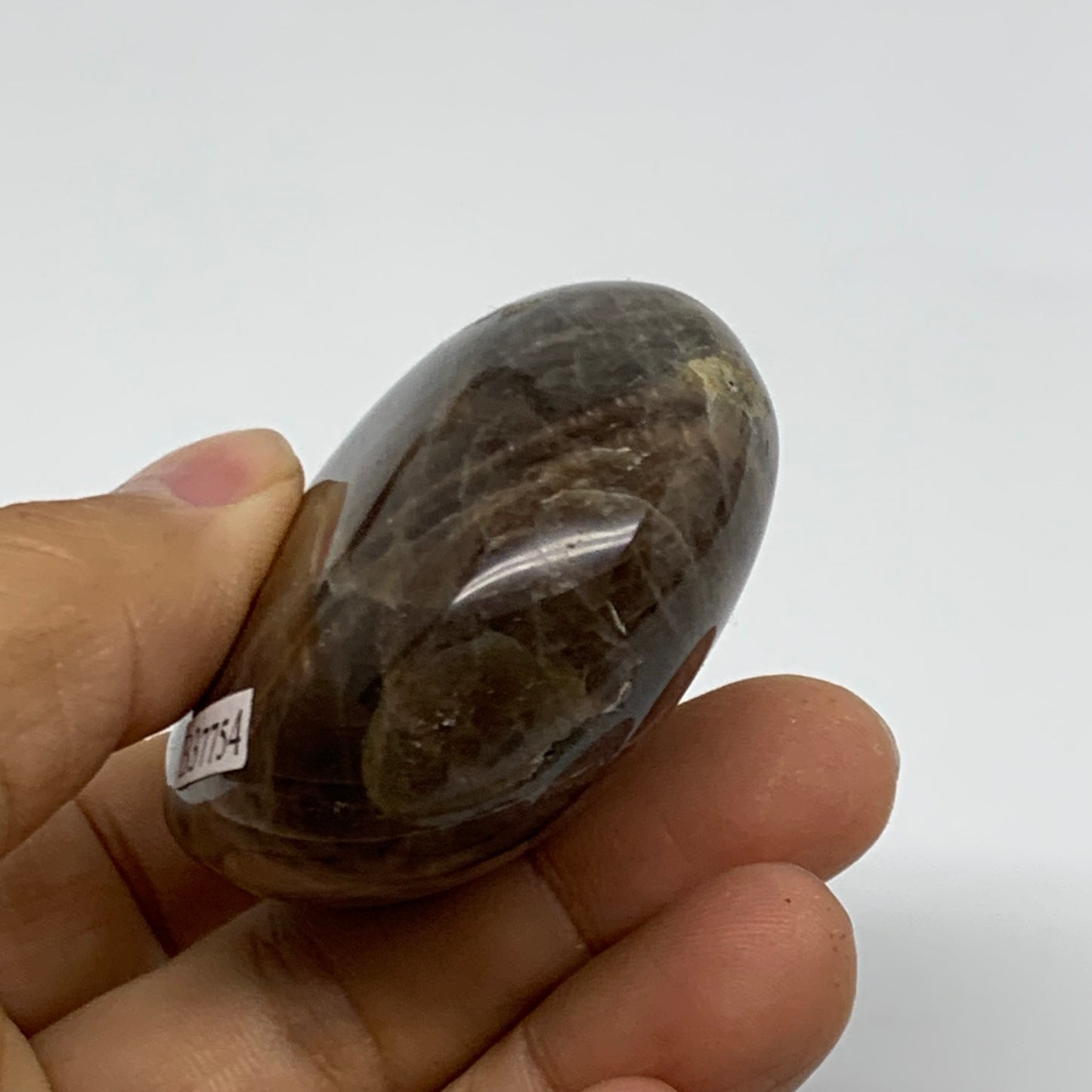 107.6g, 2.3"x1.9"x1",  Black Moonstone Crystal Palm-Stone Polished, B37754