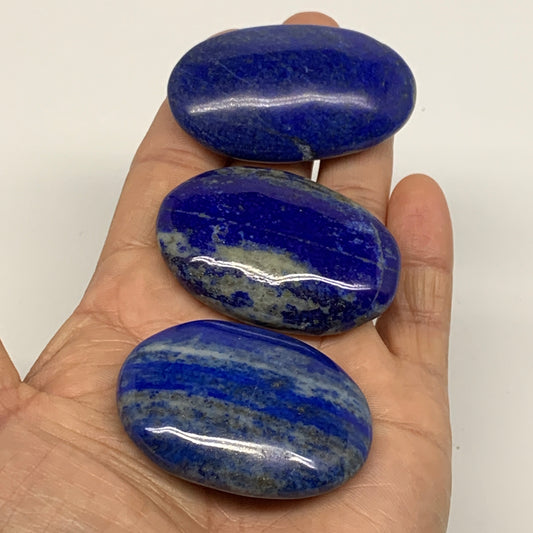 126.4g, 1.9"-2.1", 3pcs, Natural Lapis Lazuli Palm Stone @Afghanistan, B36923