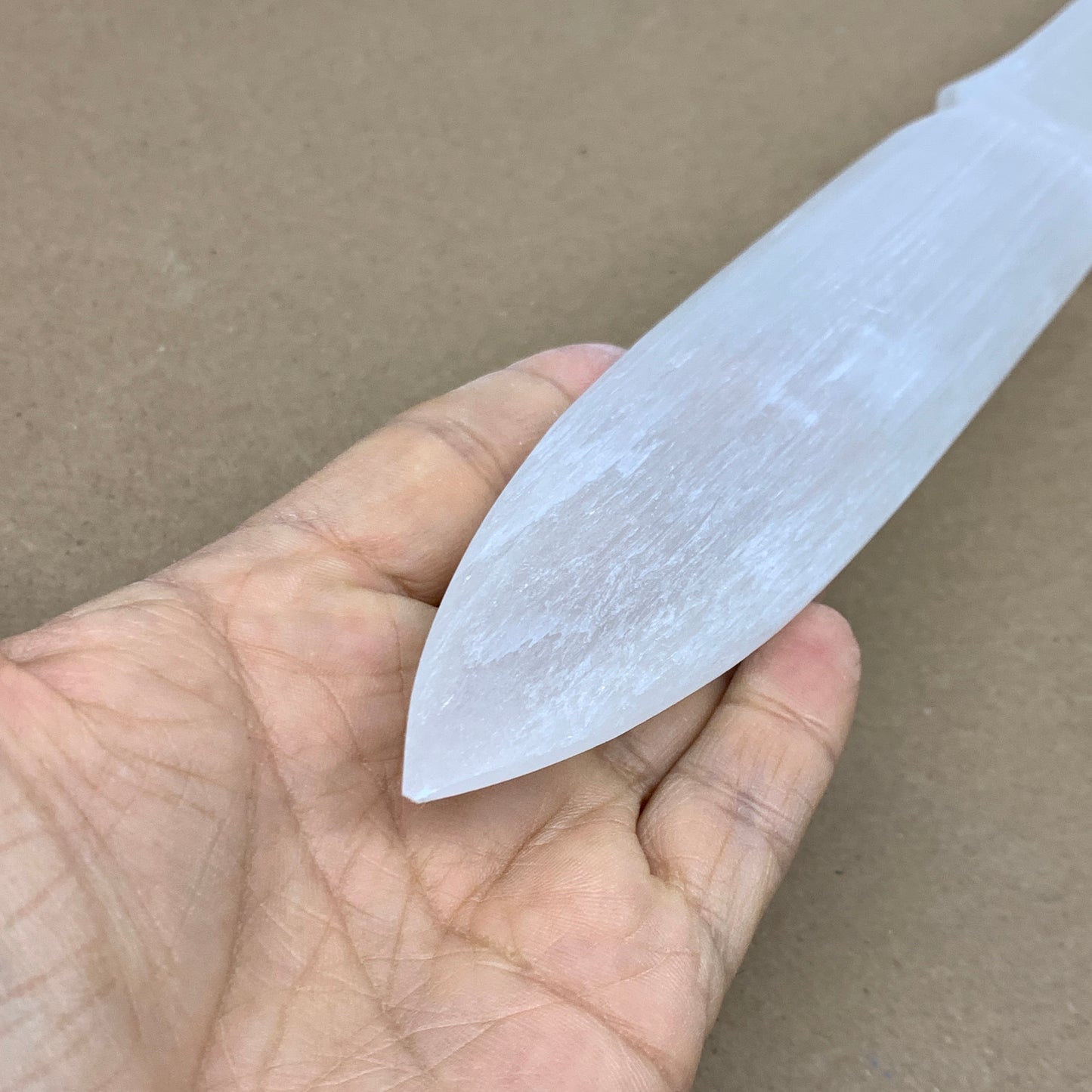 265g, 11.5"x1.5"x0.7", Natural Selenite Crystal Dagger (Satin Spar), B36041