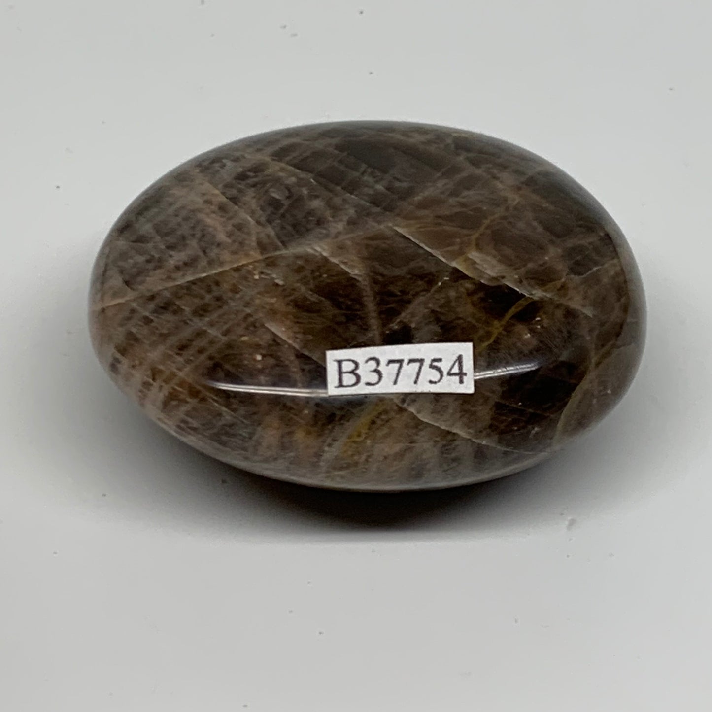 107.6g, 2.3"x1.9"x1",  Black Moonstone Crystal Palm-Stone Polished, B37754