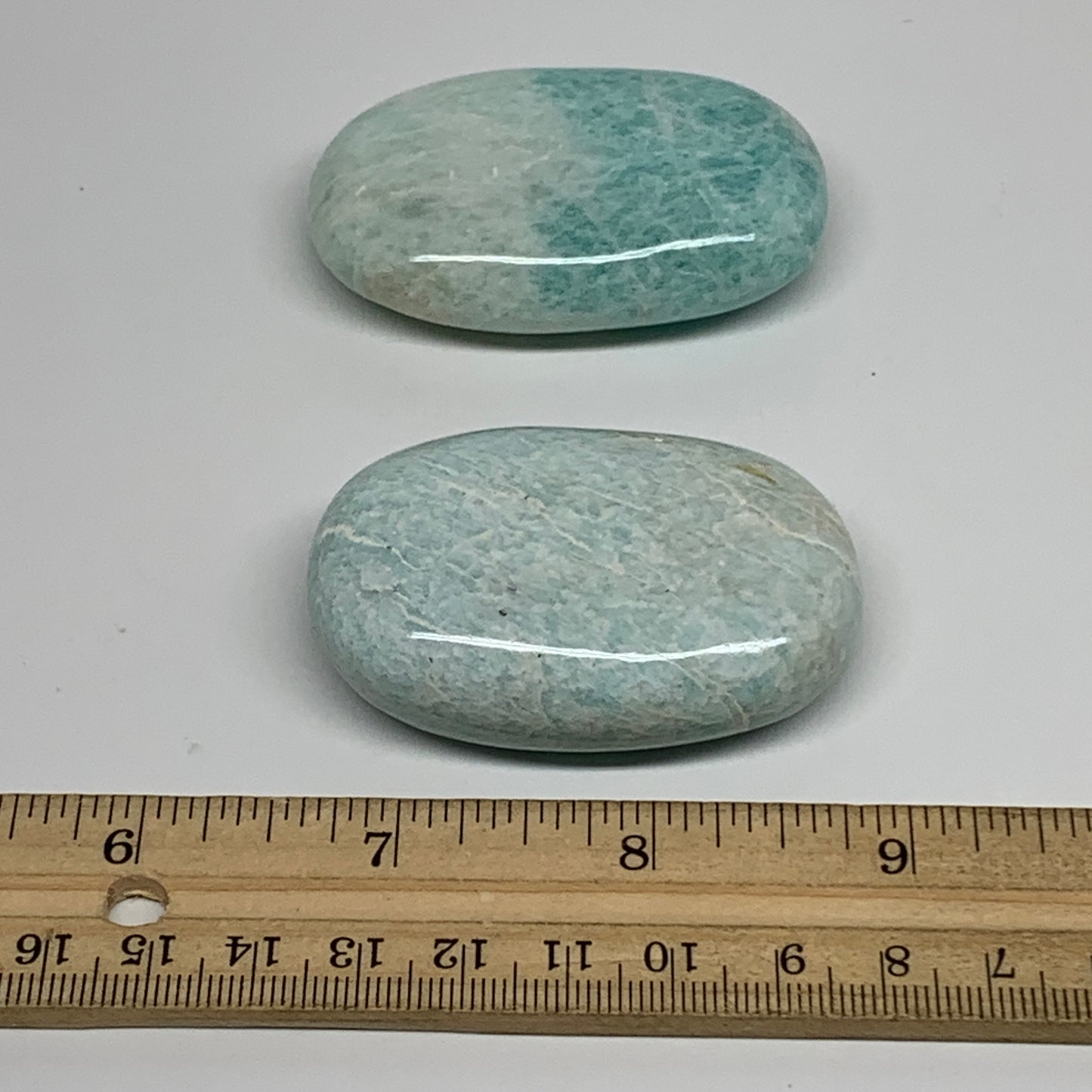 129.9g, 2.3"-2.4", 2pcs, Natural Amazonite Palm-Stone Tumbled Polished, B34718