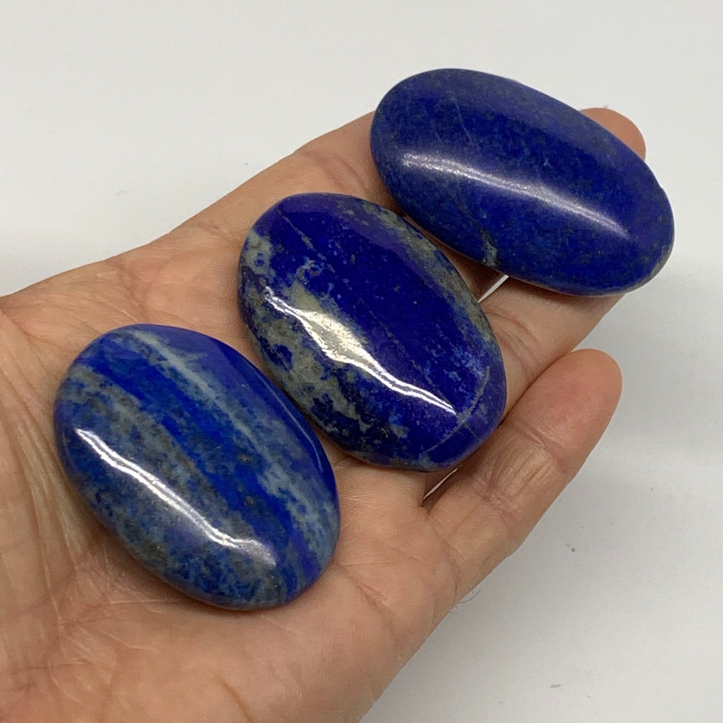 126.4g, 1.9"-2.1", 3pcs, Natural Lapis Lazuli Palm Stone @Afghanistan, B36923
