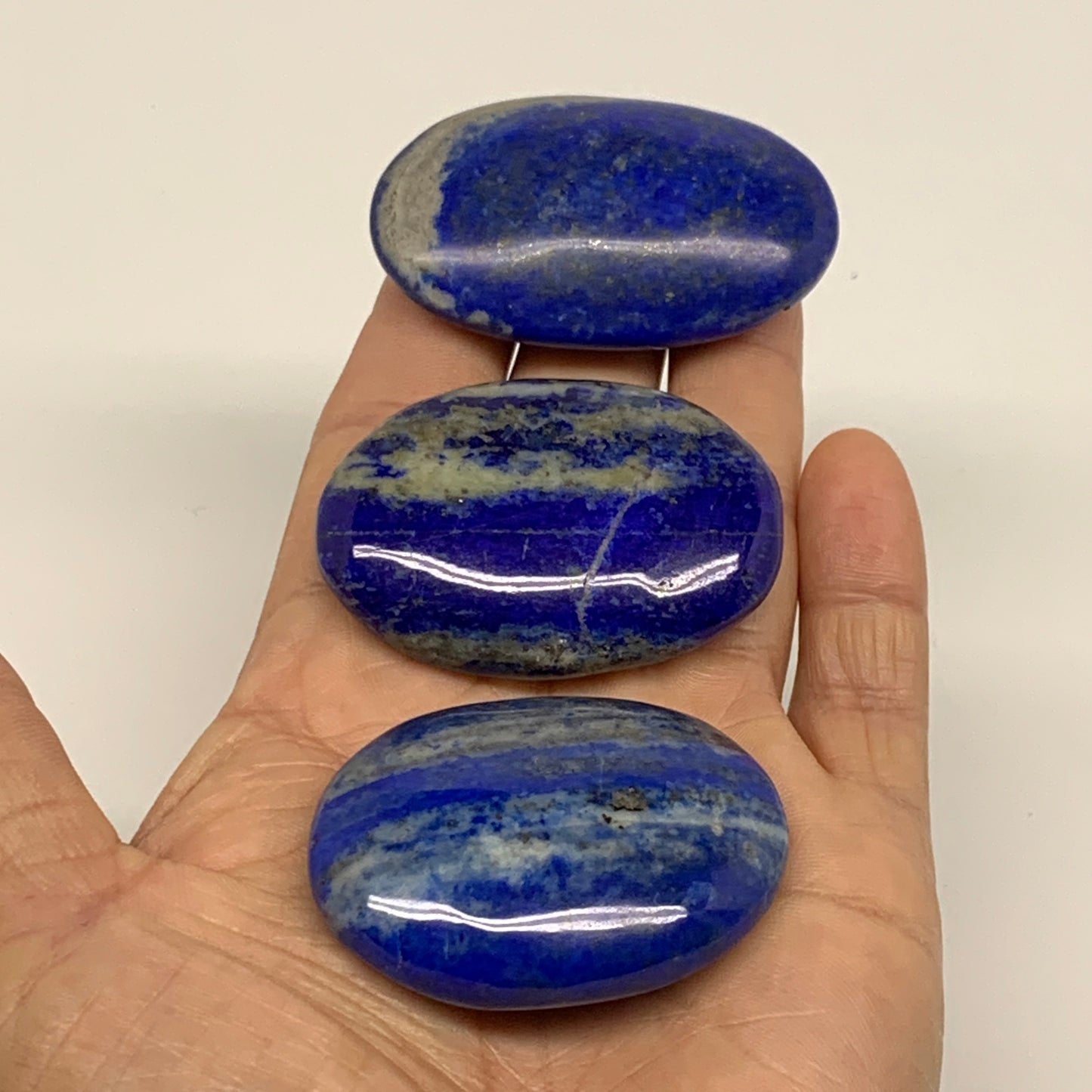 126.4g, 1.9"-2.1", 3pcs, Natural Lapis Lazuli Palm Stone @Afghanistan, B36923