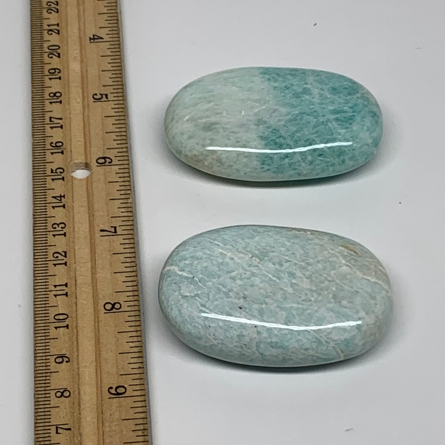 129.9g, 2.3"-2.4", 2pcs, Natural Amazonite Palm-Stone Tumbled Polished, B34718