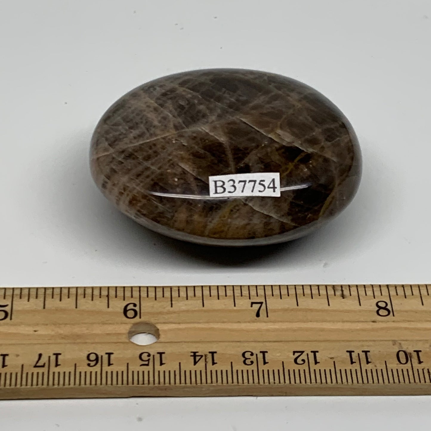 107.6g, 2.3"x1.9"x1",  Black Moonstone Crystal Palm-Stone Polished, B37754