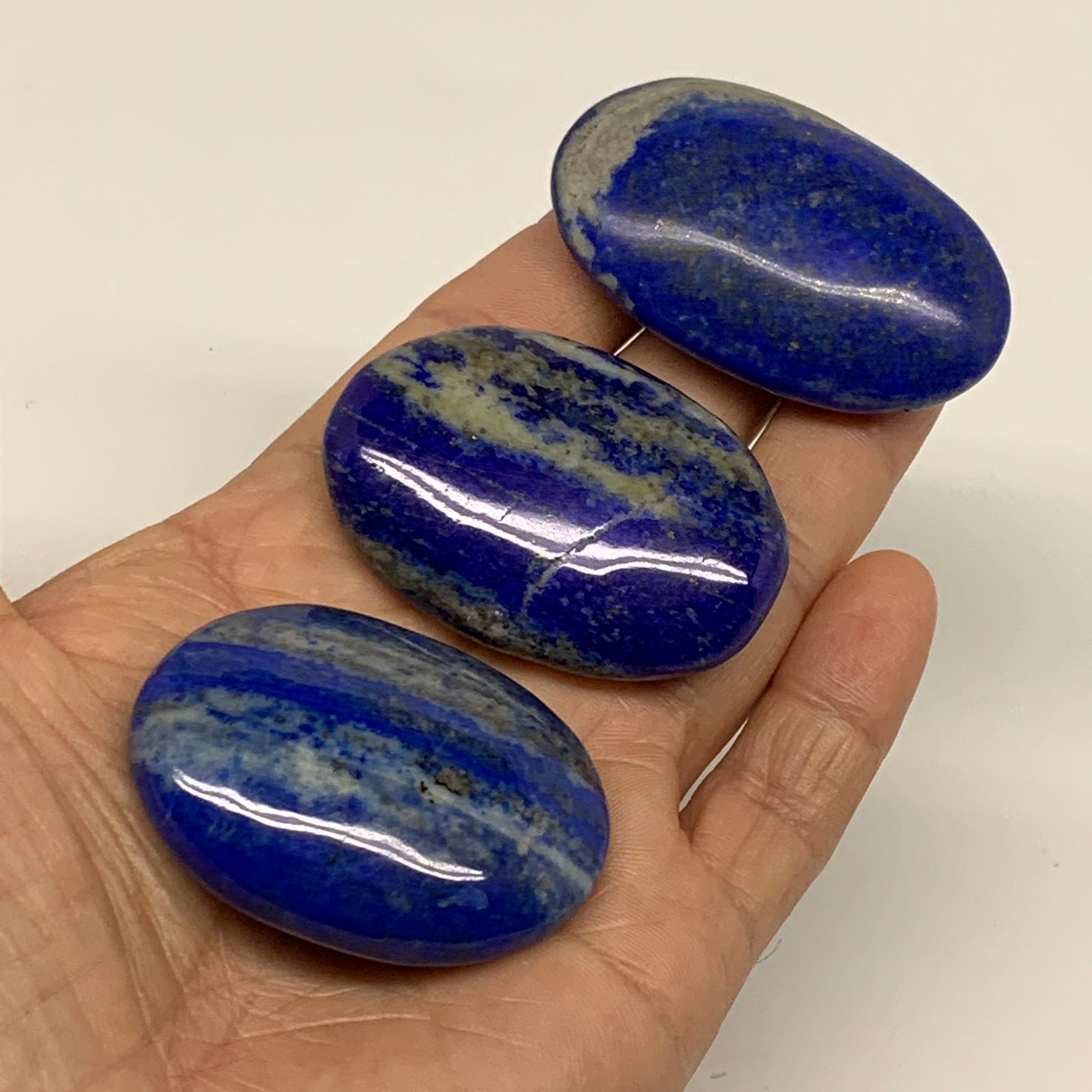 126.4g, 1.9"-2.1", 3pcs, Natural Lapis Lazuli Palm Stone @Afghanistan, B36923