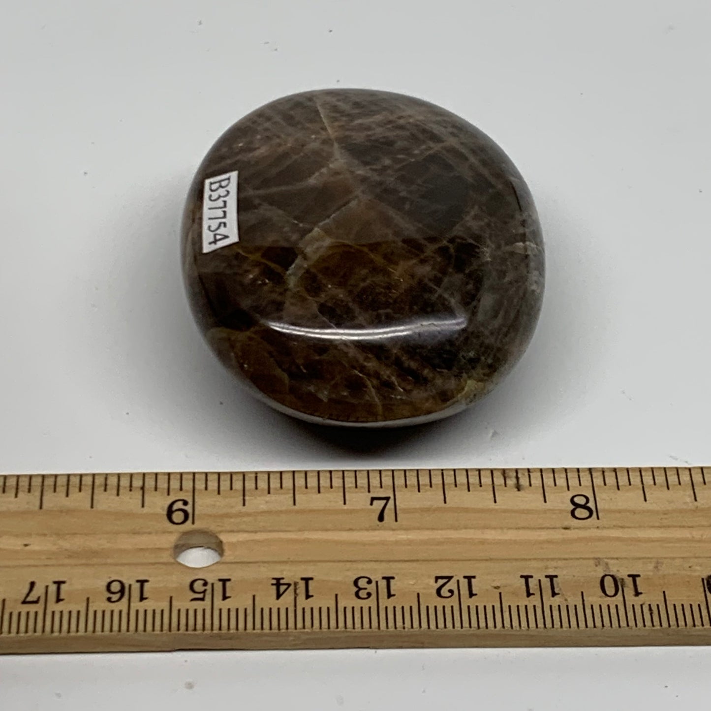 107.6g, 2.3"x1.9"x1",  Black Moonstone Crystal Palm-Stone Polished, B37754