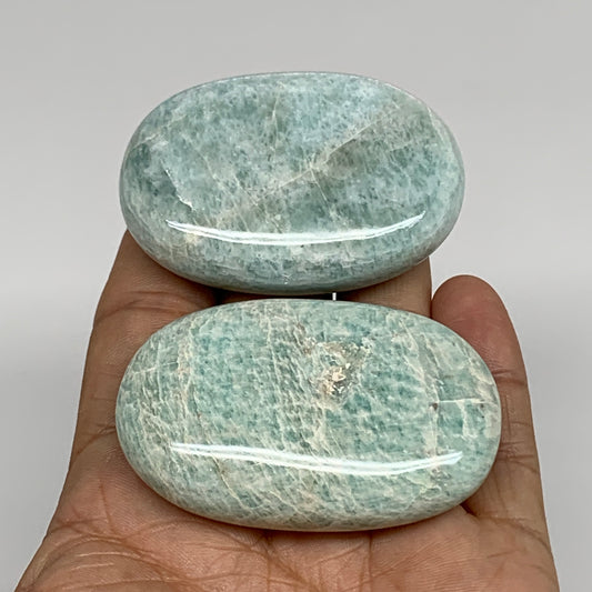 124.6g, 2.2"-2.3", 2pcs, Natural Amazonite Palm-Stone Tumbled Polished, B34719