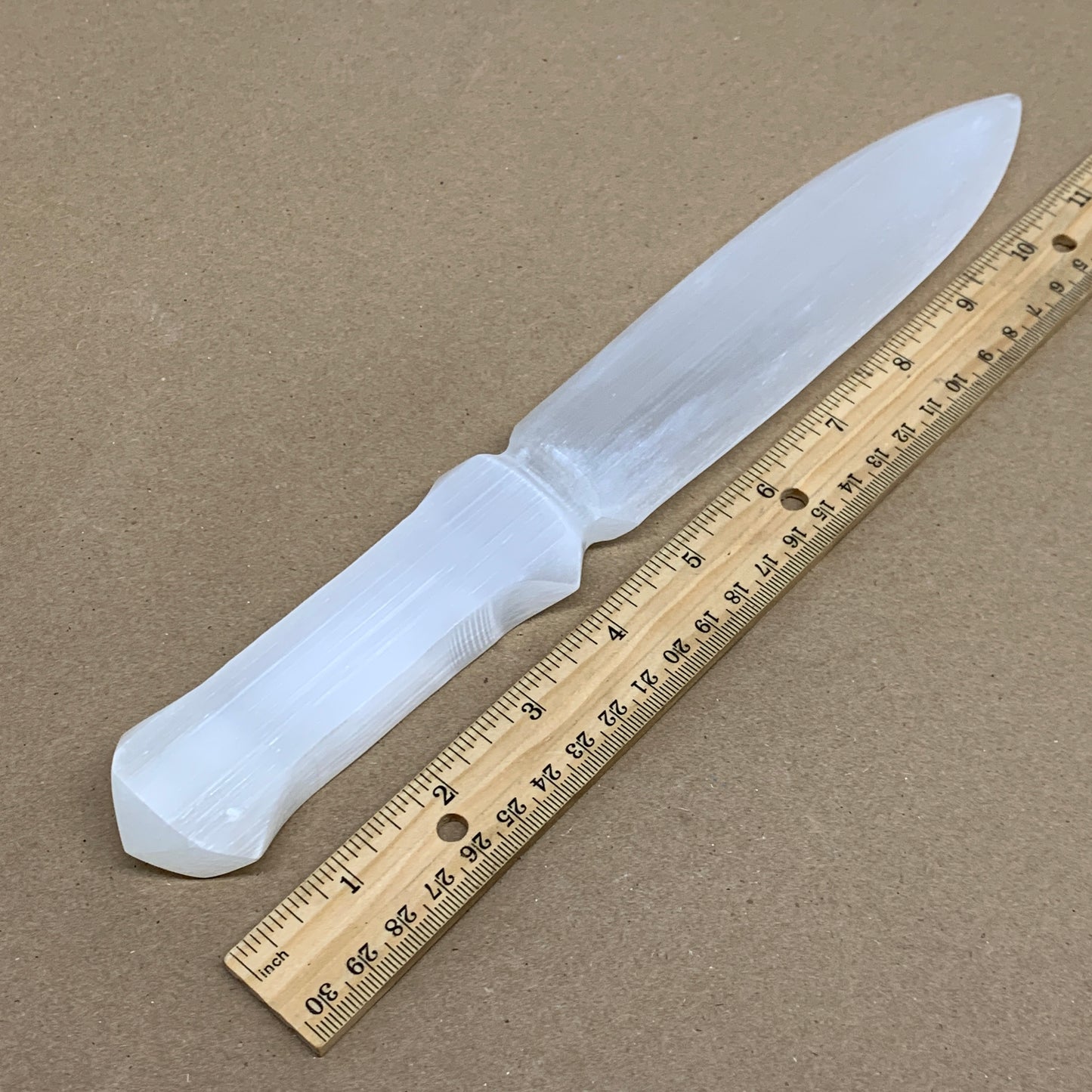 265g, 11.5"x1.5"x0.7", Natural Selenite Crystal Dagger (Satin Spar), B36041
