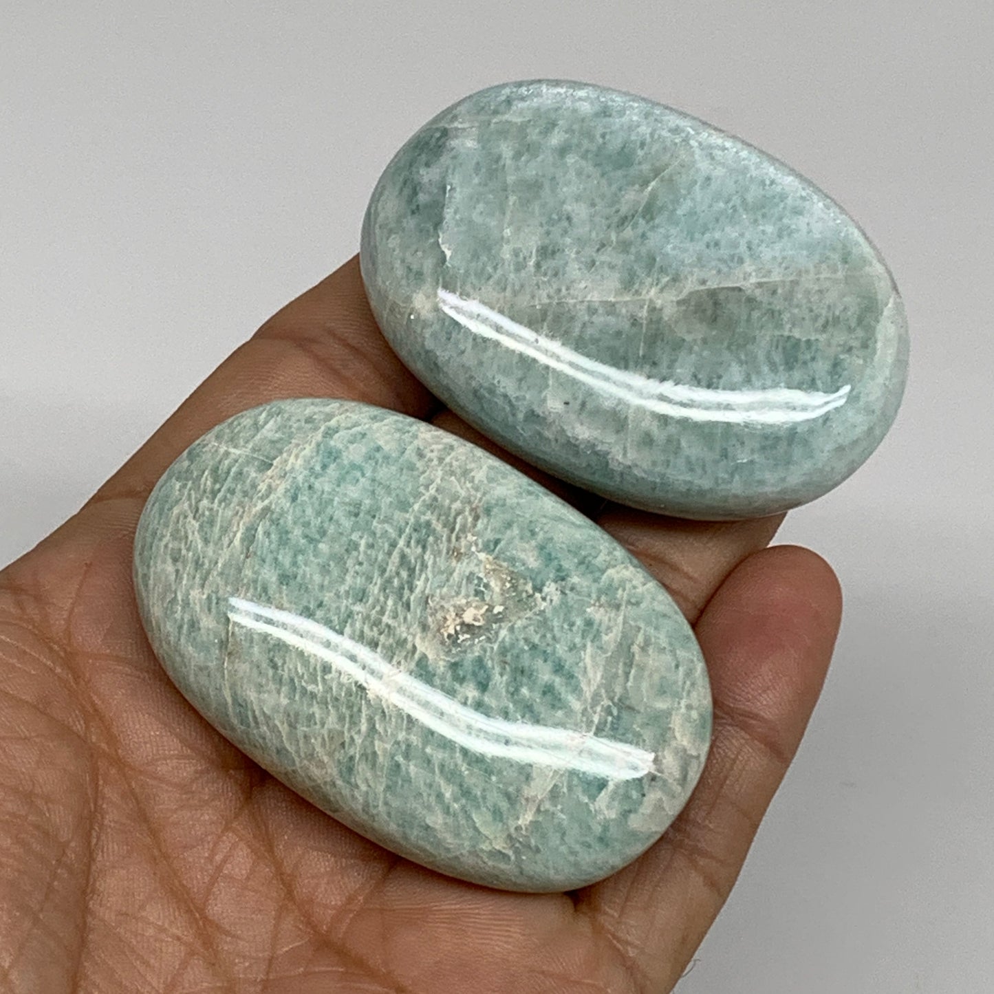 124.6g, 2.2"-2.3", 2pcs, Natural Amazonite Palm-Stone Tumbled Polished, B34719