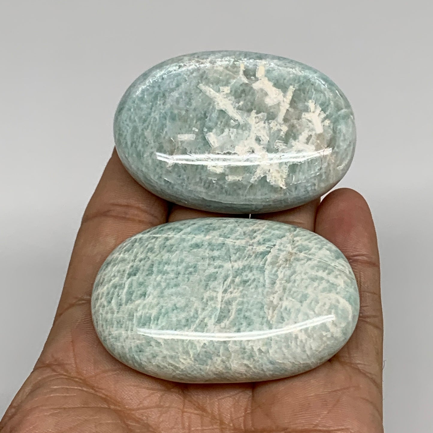 124.6g, 2.2"-2.3", 2pcs, Natural Amazonite Palm-Stone Tumbled Polished, B34719