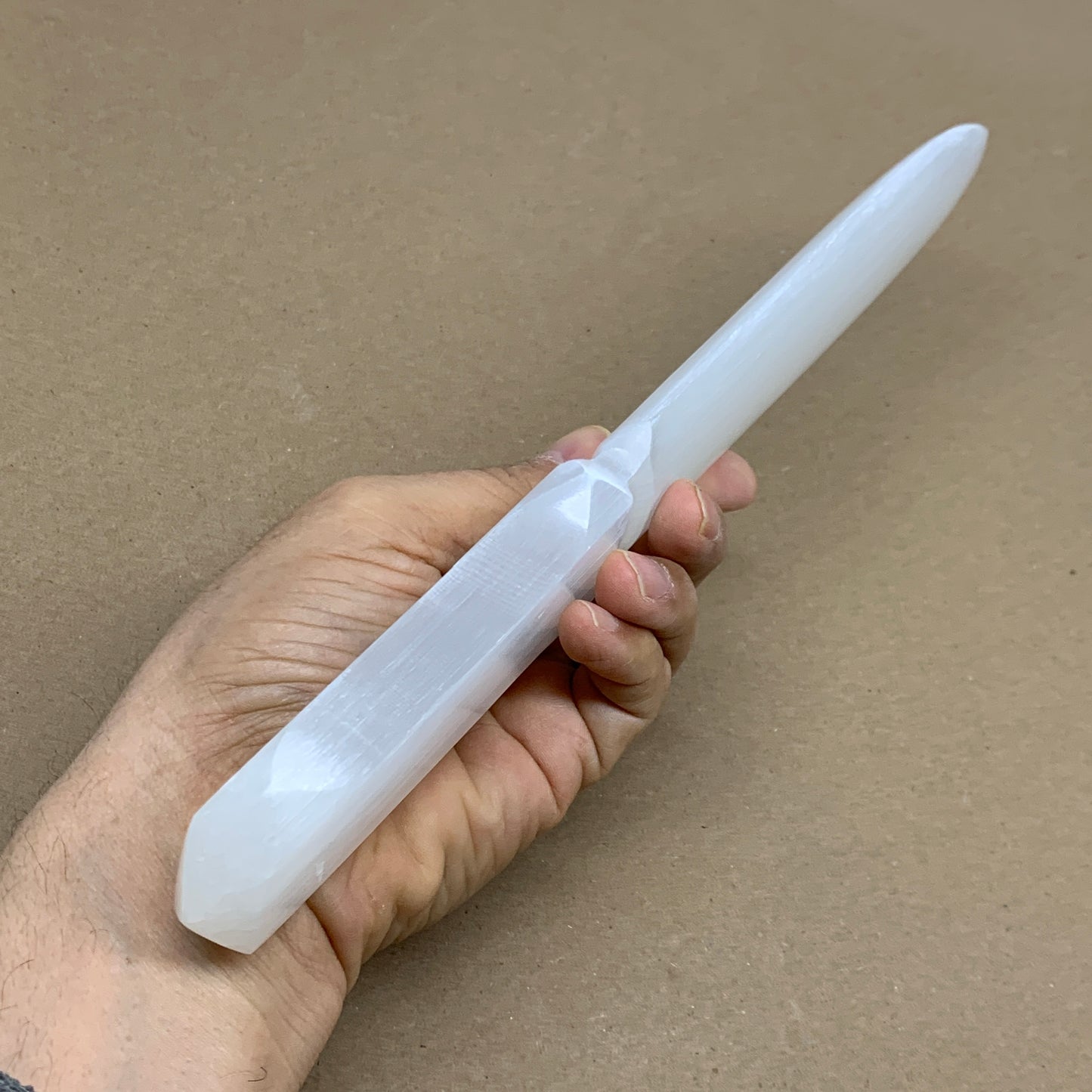 286g, 11.5"x1.7"x0.6", Natural Selenite Crystal Dagger (Satin Spar), B36042