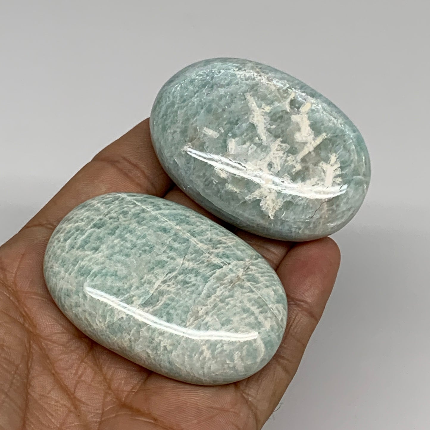124.6g, 2.2"-2.3", 2pcs, Natural Amazonite Palm-Stone Tumbled Polished, B34719