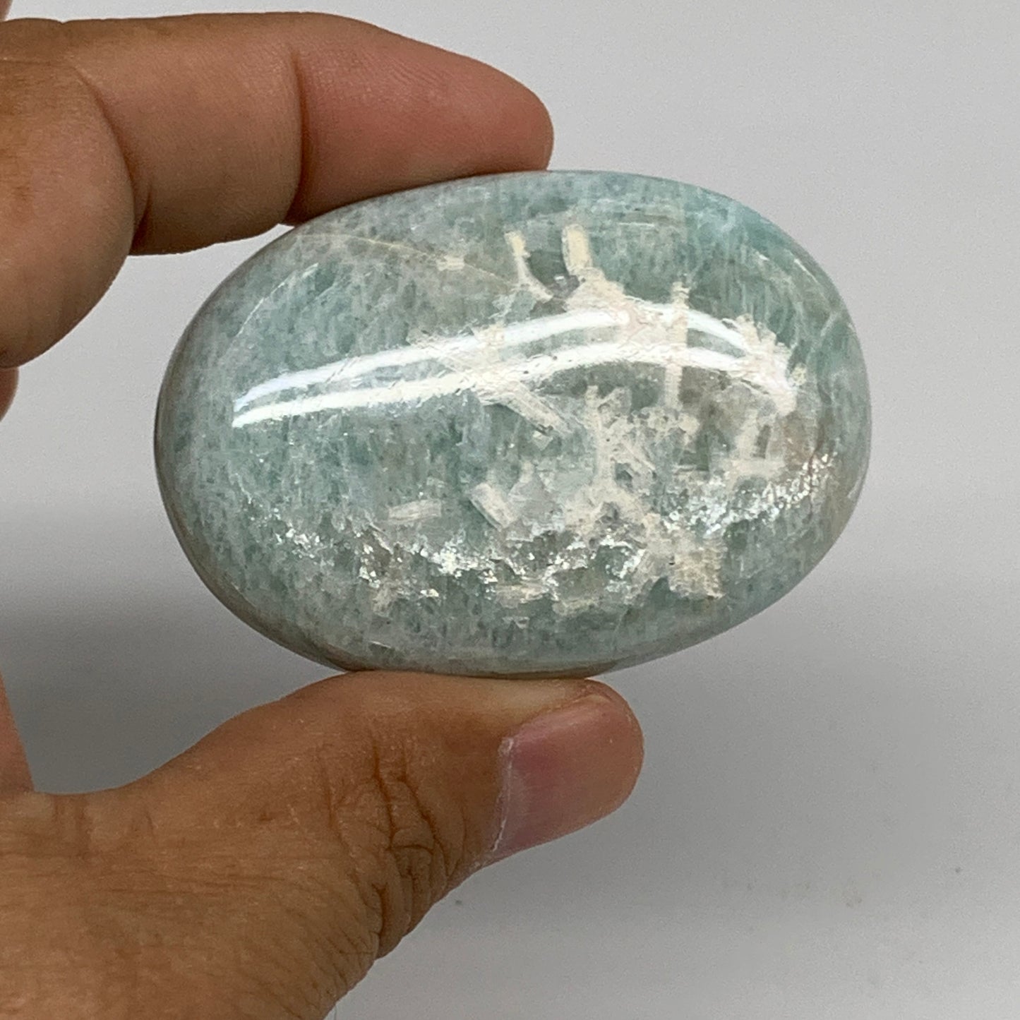 124.6g, 2.2"-2.3", 2pcs, Natural Amazonite Palm-Stone Tumbled Polished, B34719