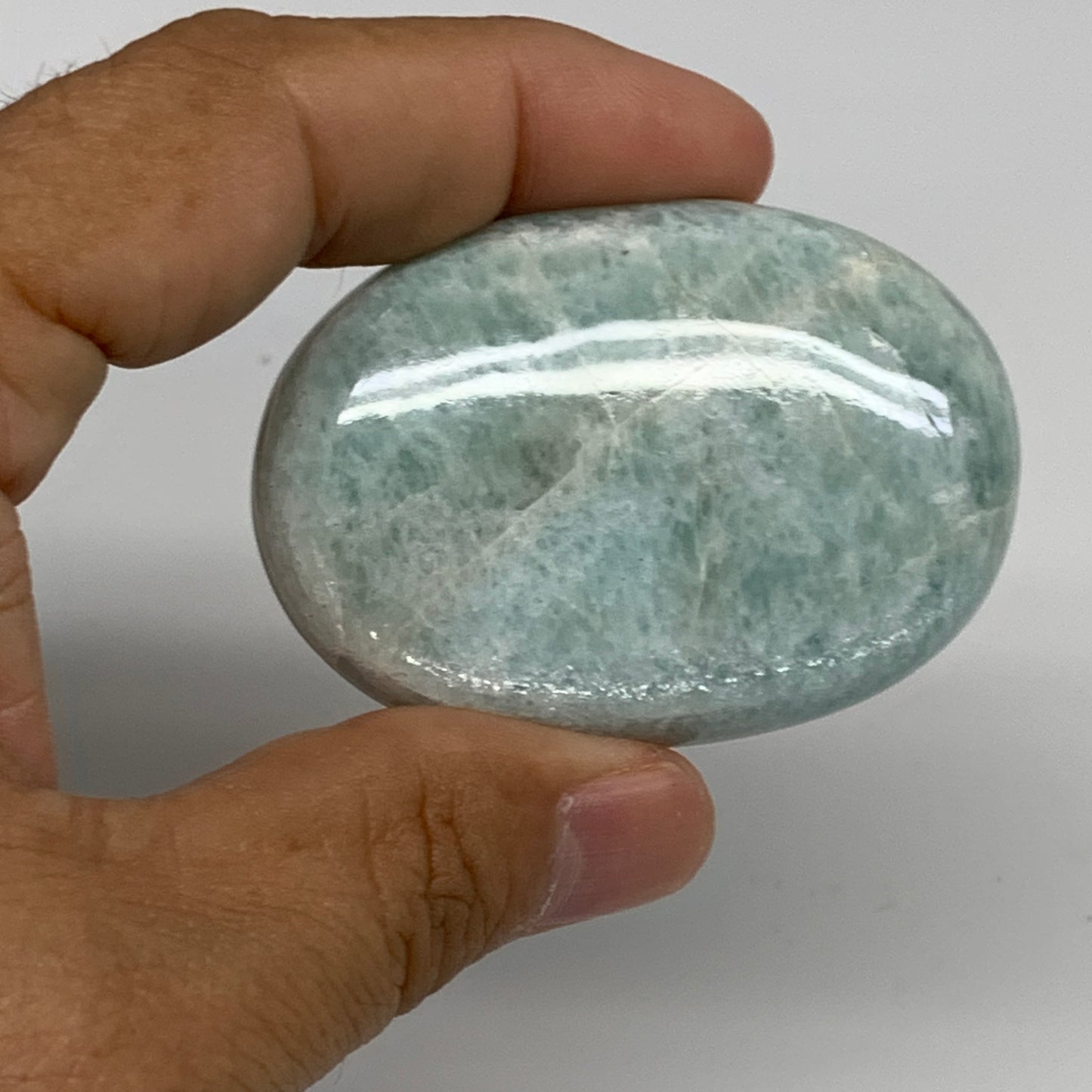 124.6g, 2.2"-2.3", 2pcs, Natural Amazonite Palm-Stone Tumbled Polished, B34719