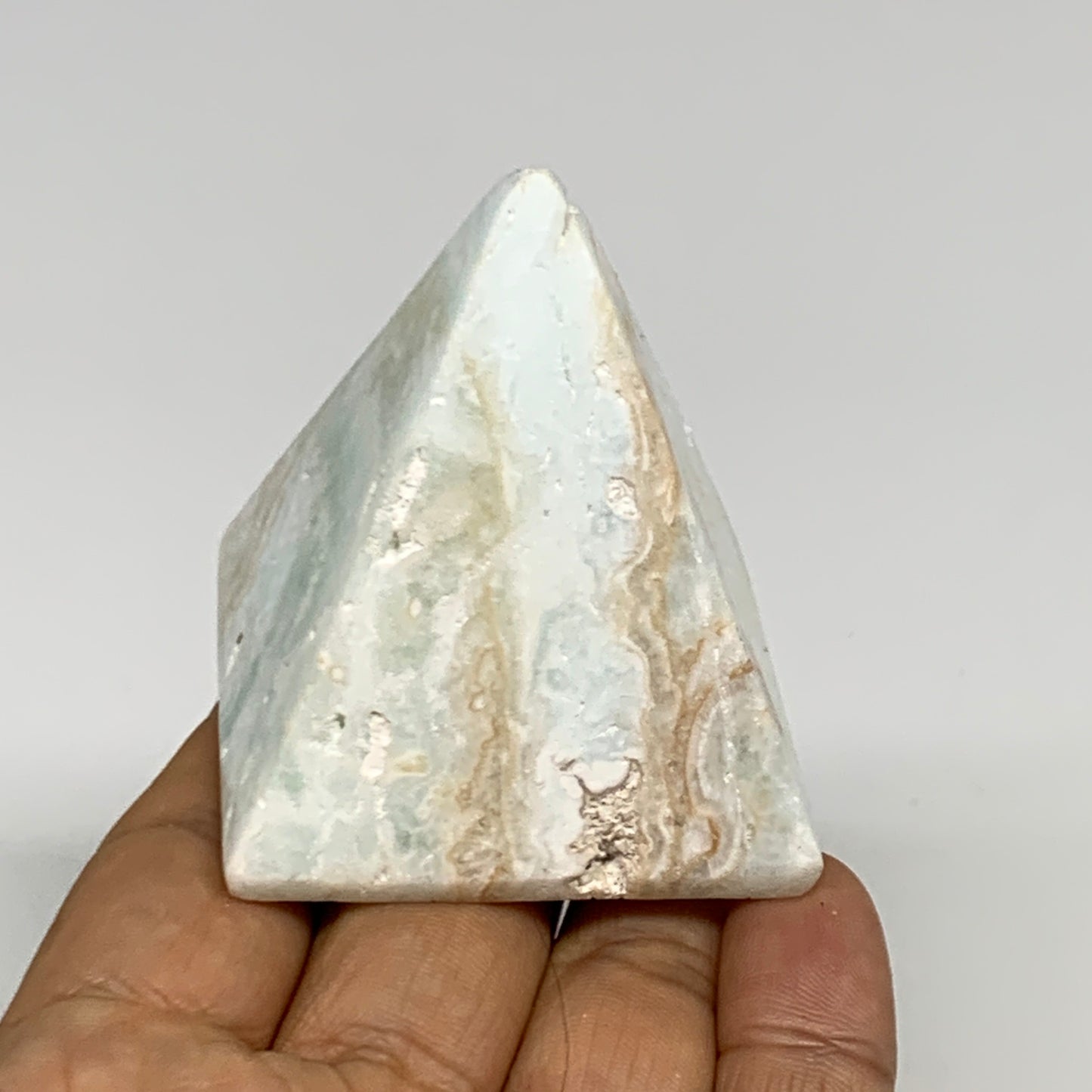 142.6g, 2.2"x1.9"x1.9", Caribbean Calcite Pyramid Gemstone, Crystal, B29792